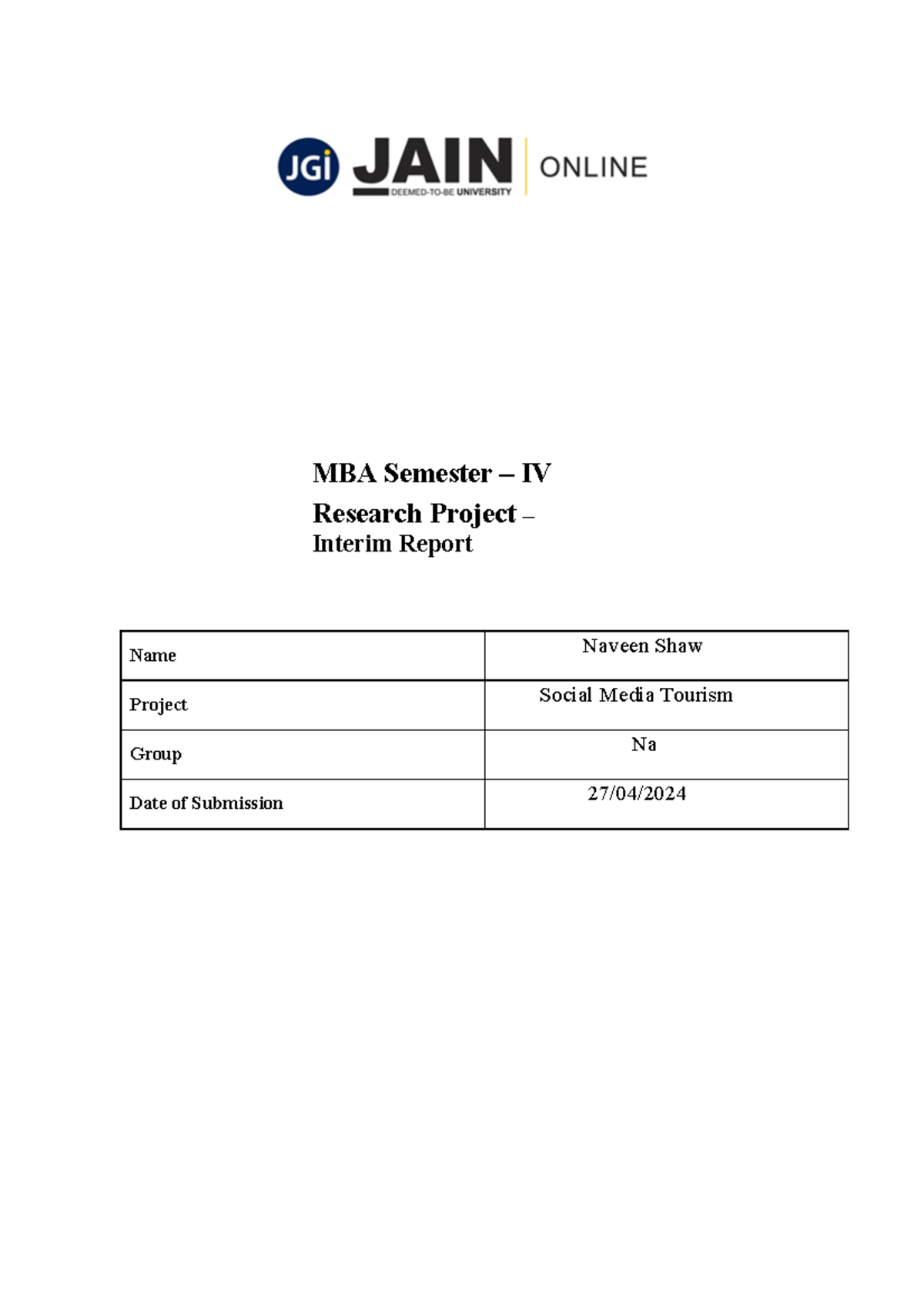 Interim+Report-Naveen Shaw - MBA Semester – IV Research Project ...