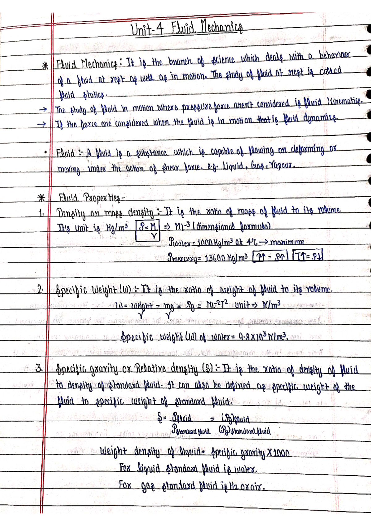 Fluid mechanics - Complete notes for chapter with questions answers - b ...