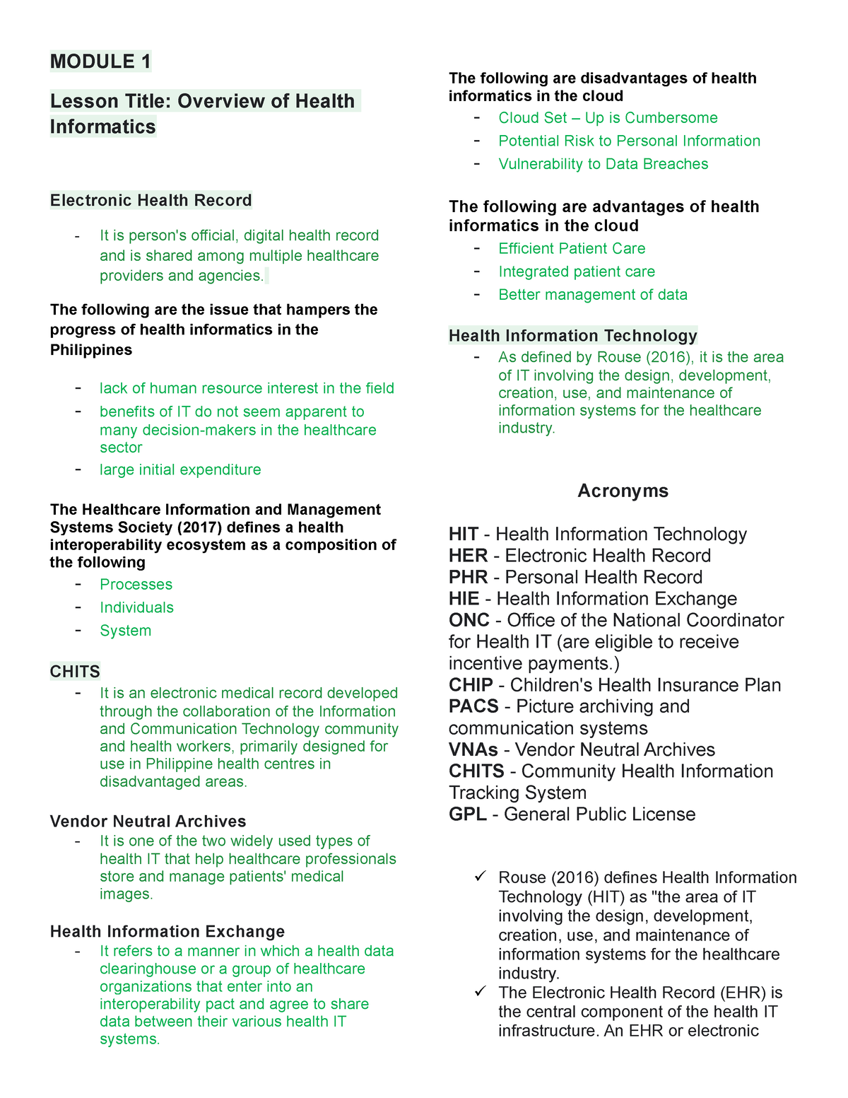 Modules ......... - MODULE 1 Lesson Title: Overview Of Health ...