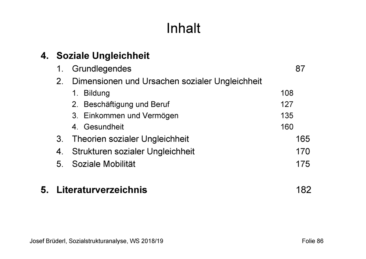 Sozialstrukturanalyse 2 - Inhalt 4. Soziale Ungleichheit 1 ...