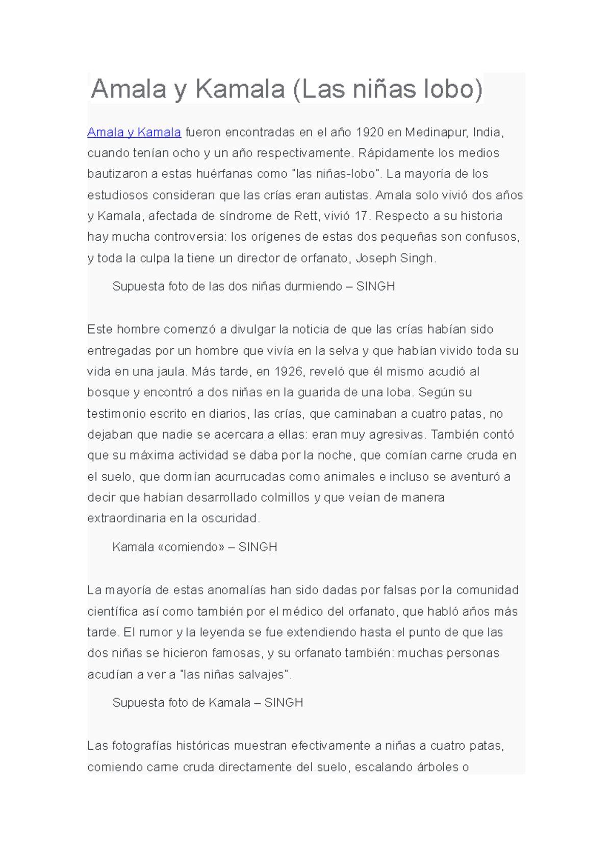 Civica cuarto - casos ejemplos - Amala y Kamala (Las niñas lobo) Amala y Kamala fueron ...