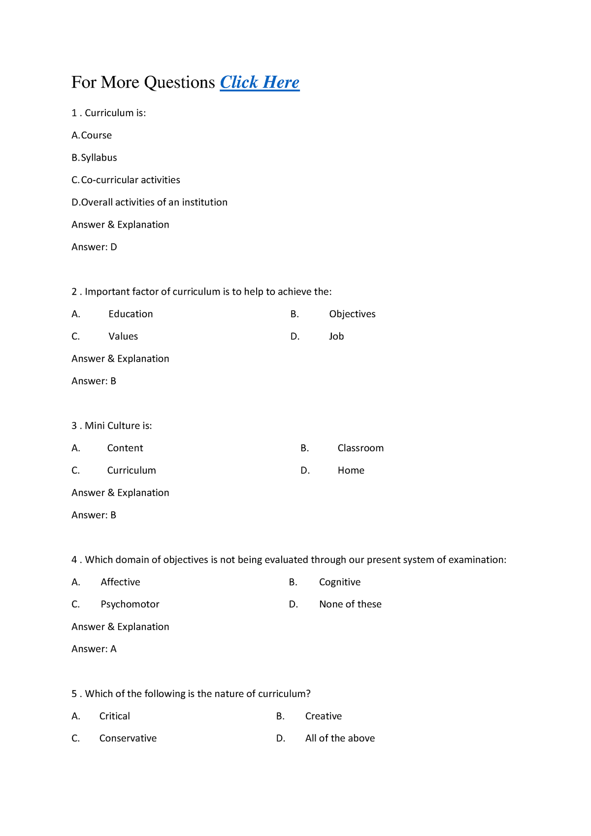 Mcq on curriculum development - For More Questions Click Here