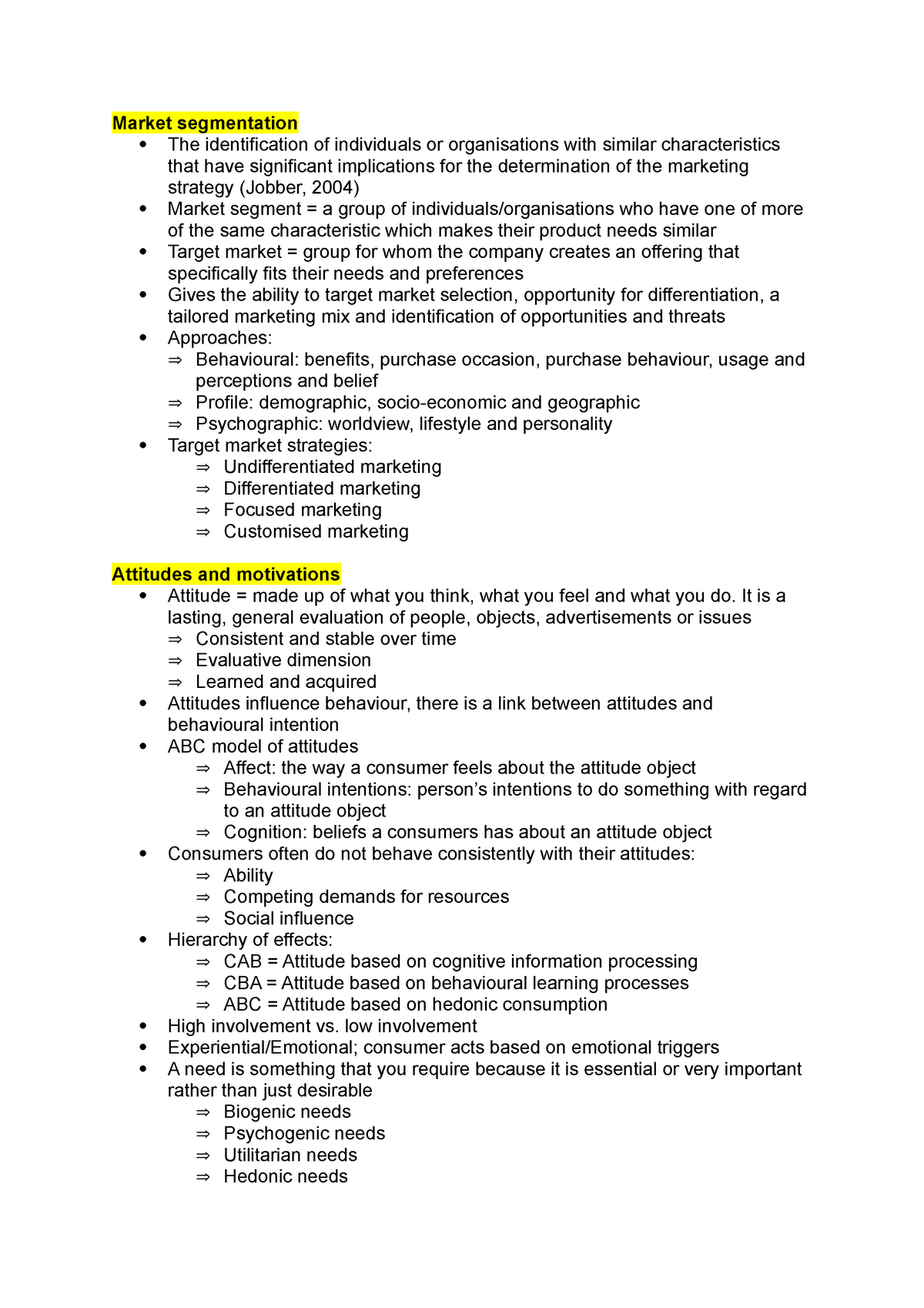 MKTU9UC - Exam summary - Market segmentation The identification of ...