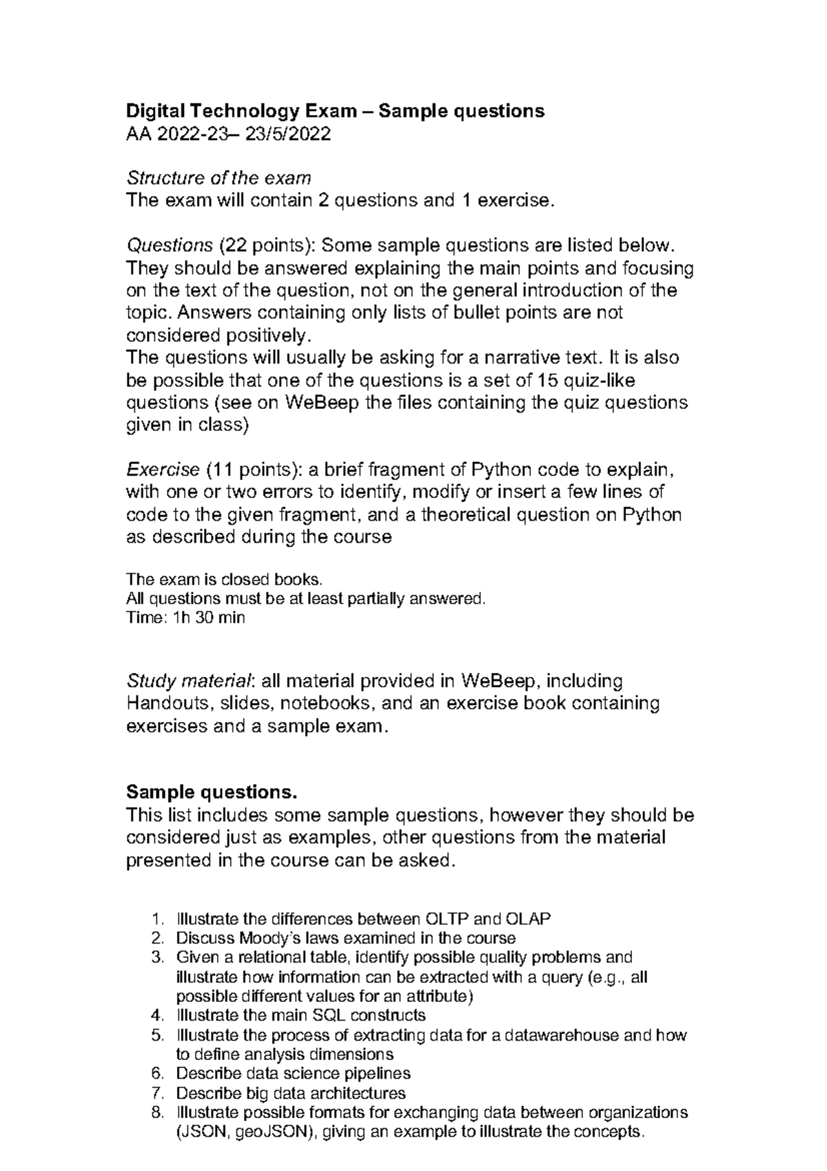0-Structure of the exam and sample questions - Digital Technology Exam ...