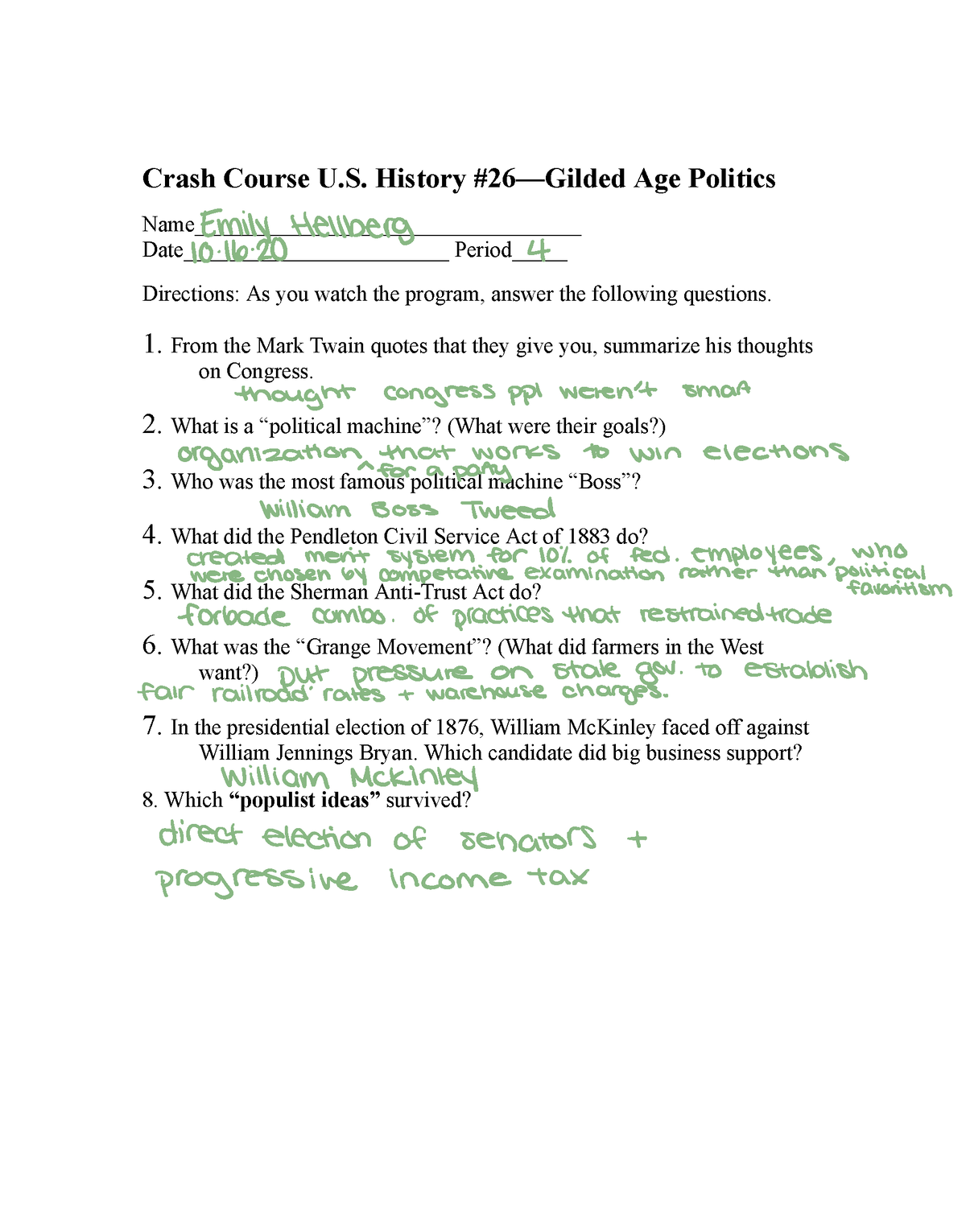 Crash Course Politics Crash Course U. History 26—Gilded Age Politics