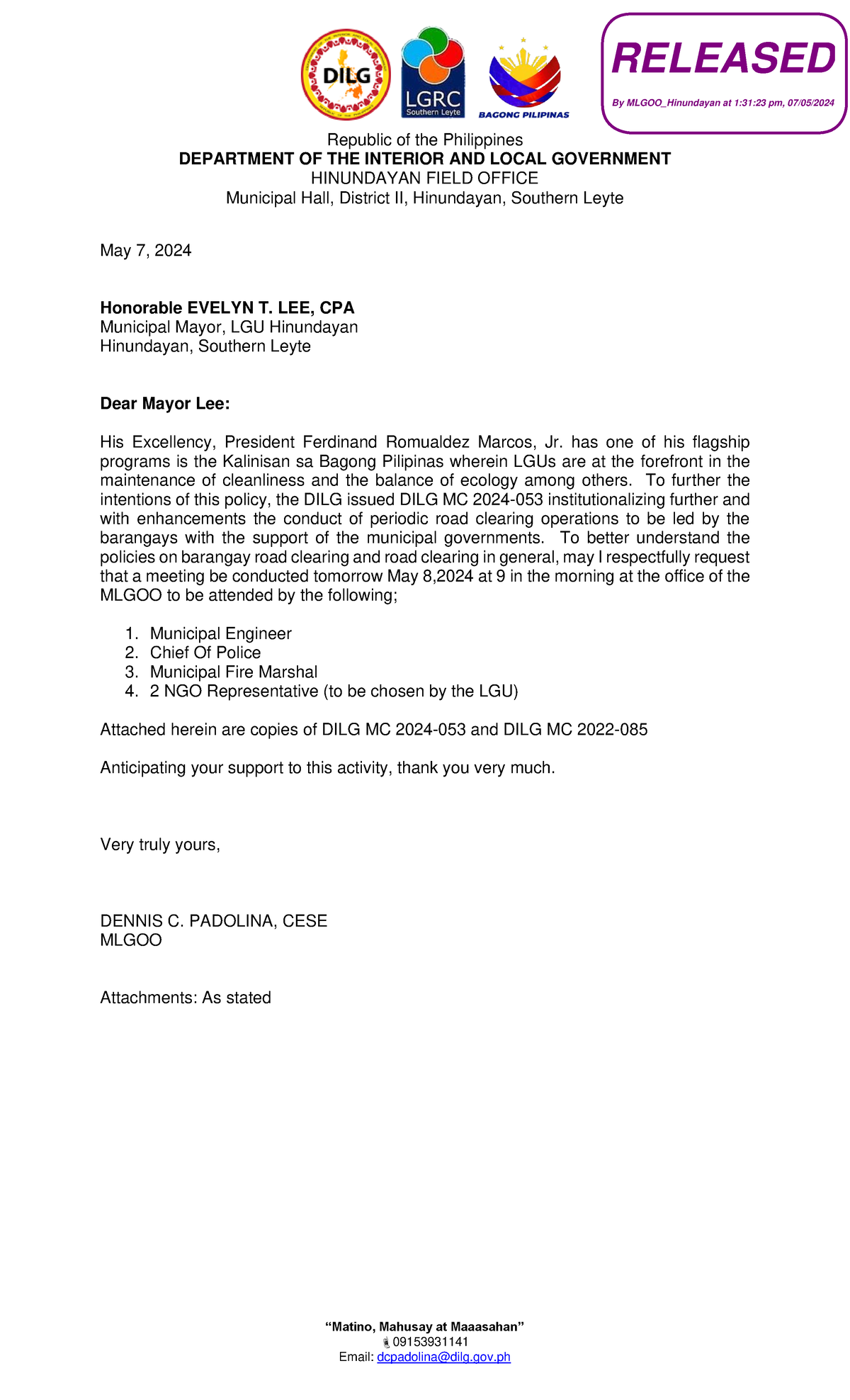 Letter Bar CO mayor - sample materials - “Matino, Mahusay at Maaasahan ...