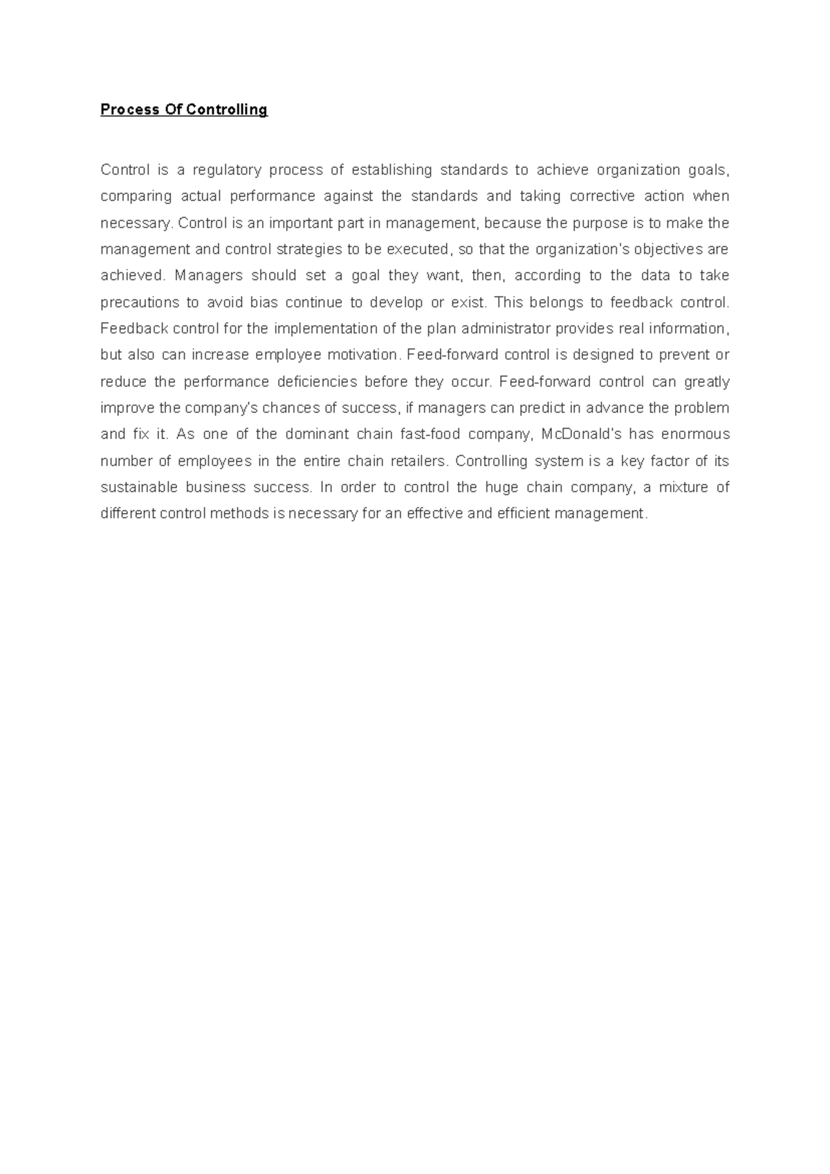 Process Of Controlling - Process Of Controlling Control is a regulatory ...