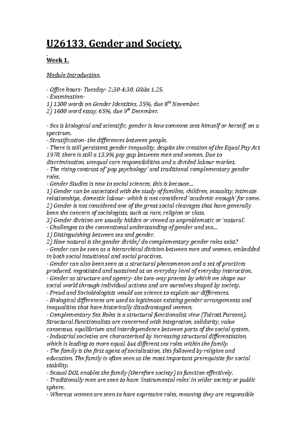 U26133, Gender and Society - Week 1. Module Introduction. - Office ...
