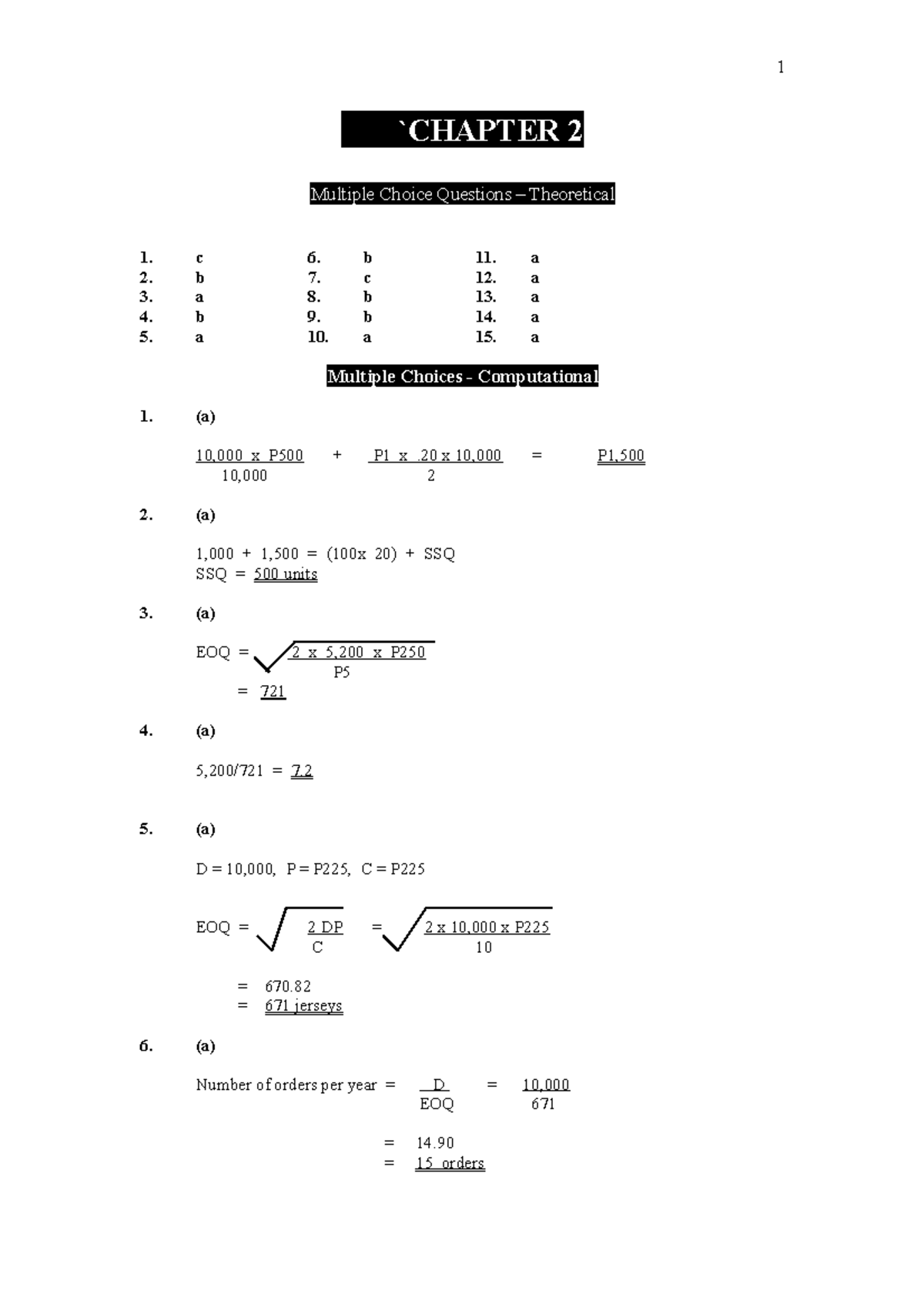 Cost Acc Chapter 2 - `CHAPTER 2 Multiple Choice Questions – Theoretical ...