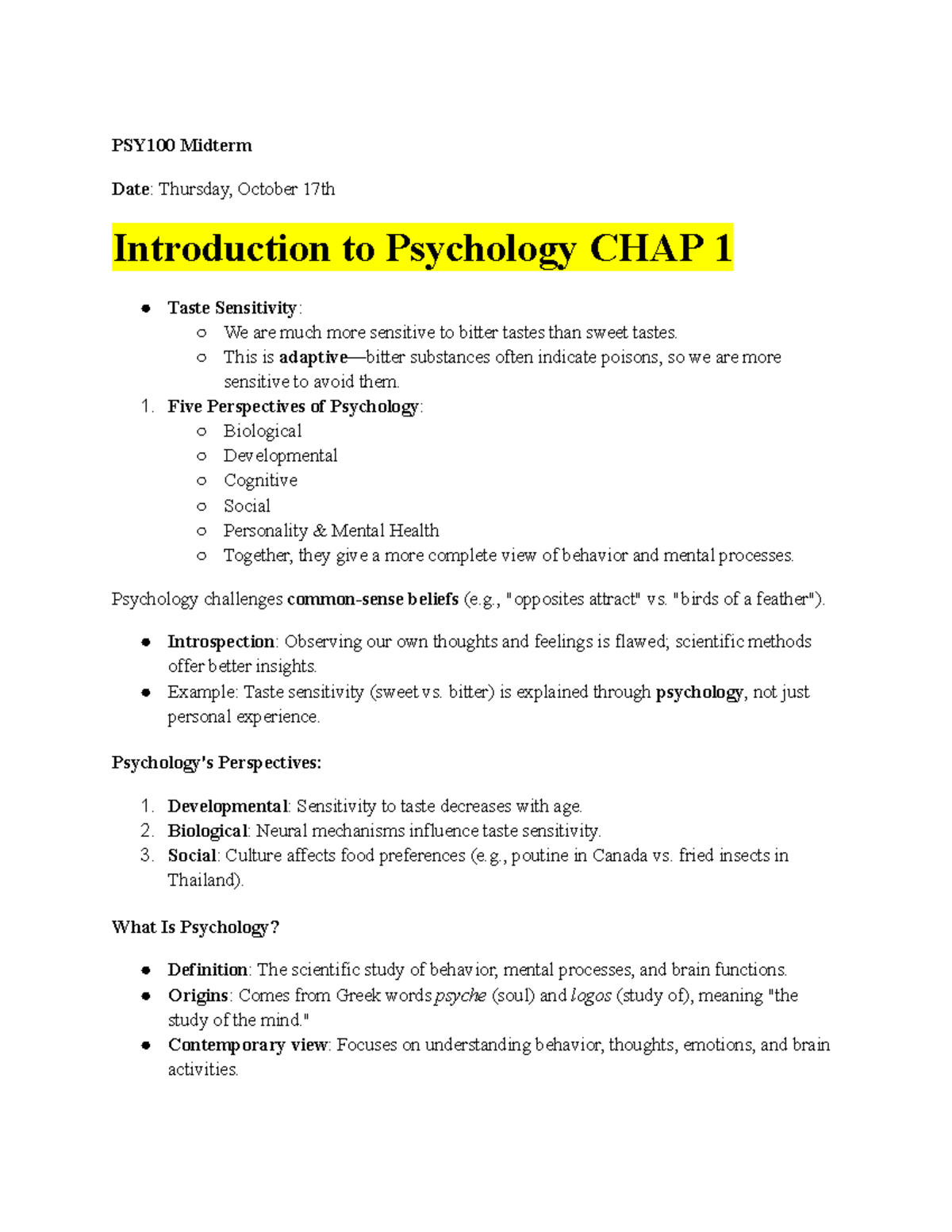PSY100 Textbook - Let notes for midterm 1-2-4-5-8-11 - PSY100 Midterm ...