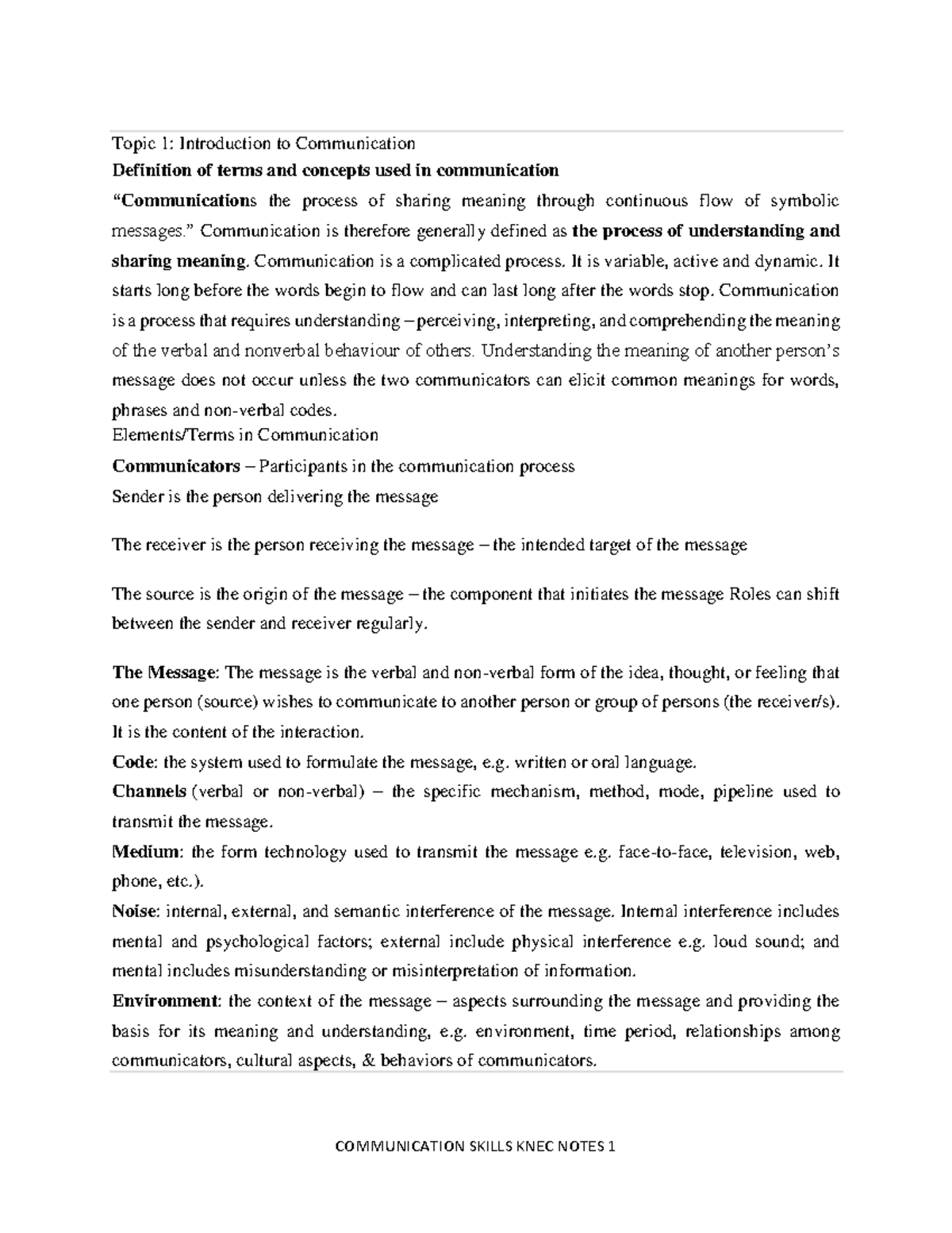 Communication Skills Hard Notes - Topic 1: Introduction to ...