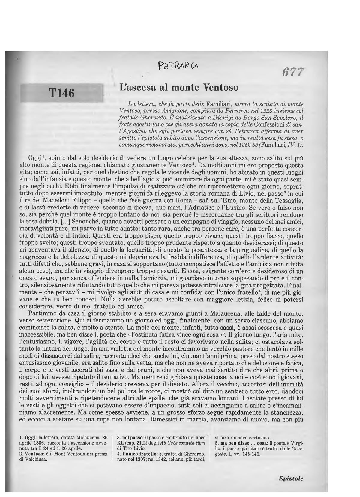 Petrarca Ascesa Al Monte Ventoso P T O Ca Lascesa Al Monte Ventoso La Lettera Che Fa