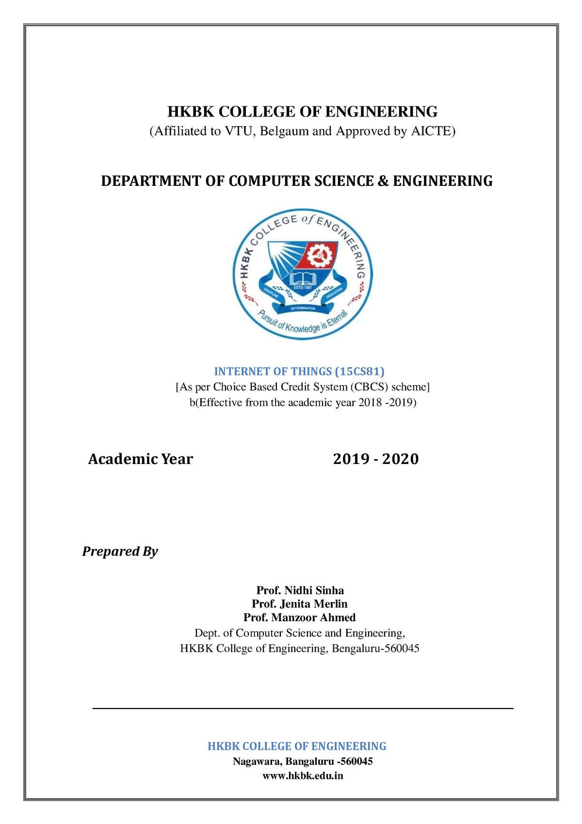 Io T Complete notes (1)-1 - HKBK COLLEGE OF ENGINEERING (Affiliated to ...