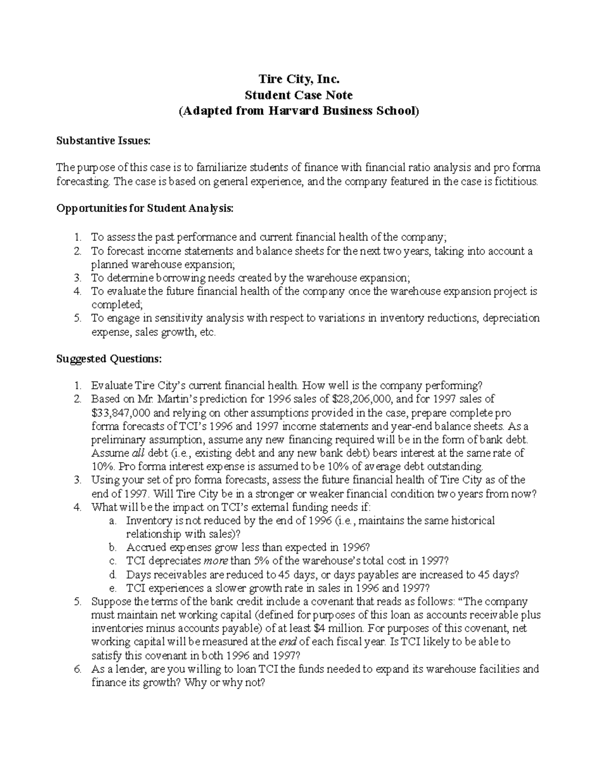 Tire City Student Case Note (Fall 14) Tire City, Inc. Student Case