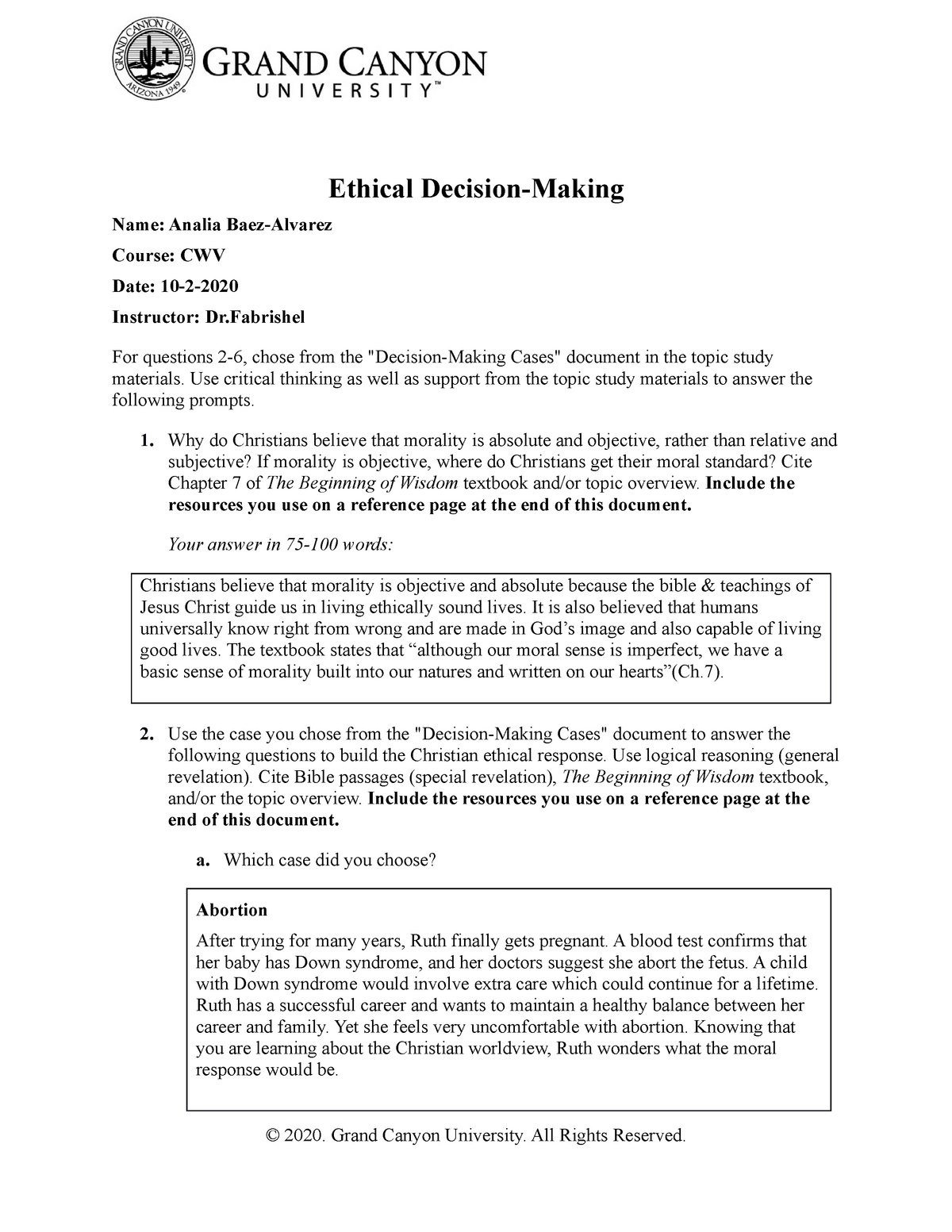Ethical Decision Making Cwv 101 Studocu