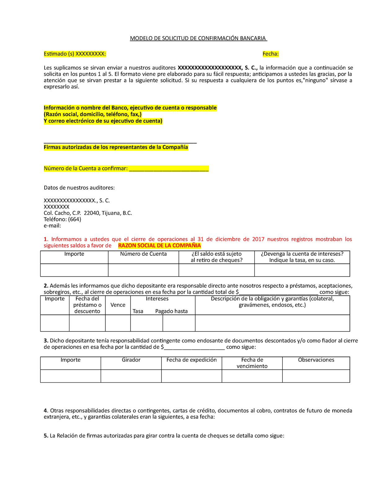 Modelo de Cartas de Solicitud de Confirmación - MODELO DE SOLICITUD DE  CONFIRMACIÓN BANCARIA - Studocu