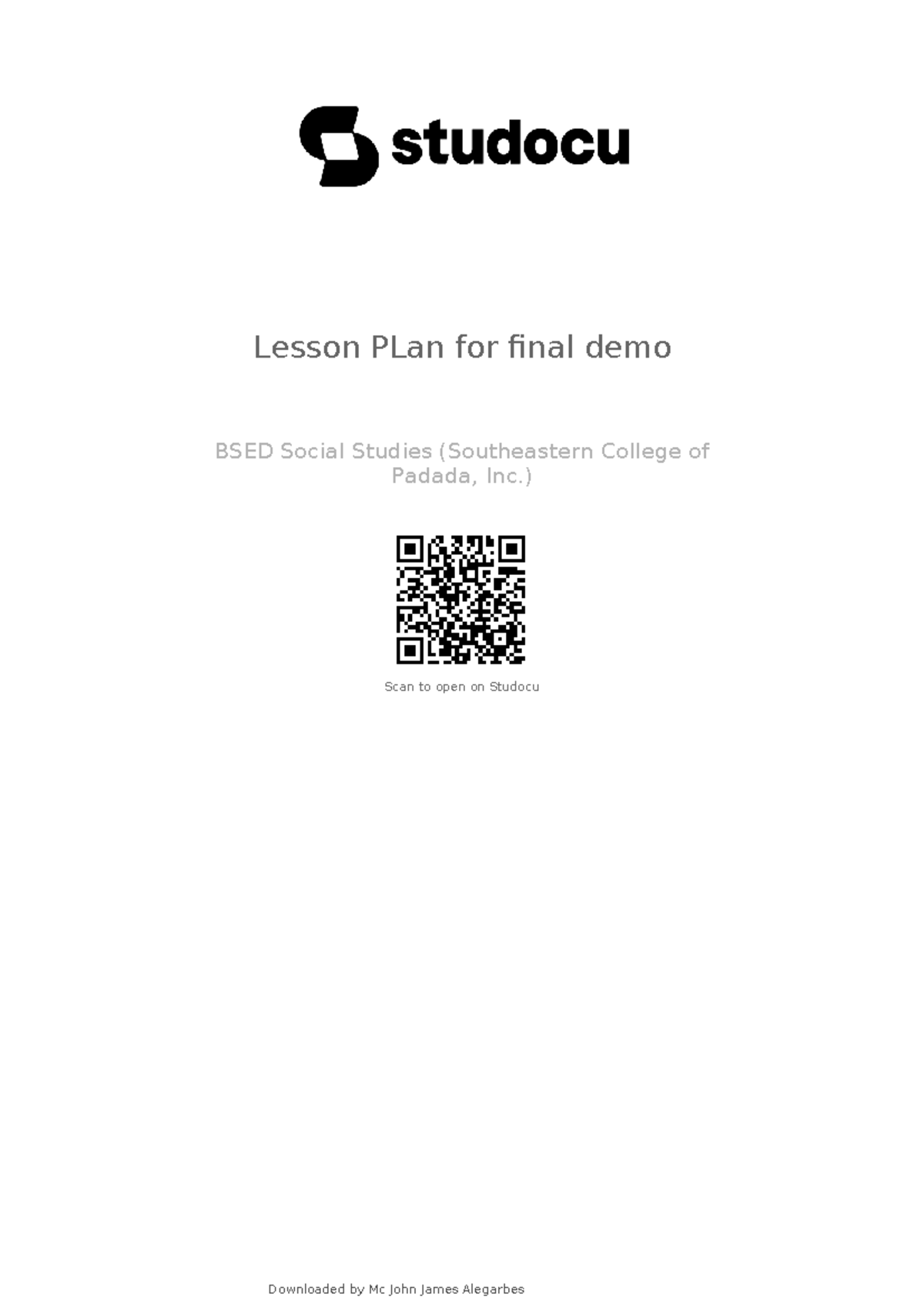 Lesson plan for final demo - Lesson PLan for final demo BSED Social ...