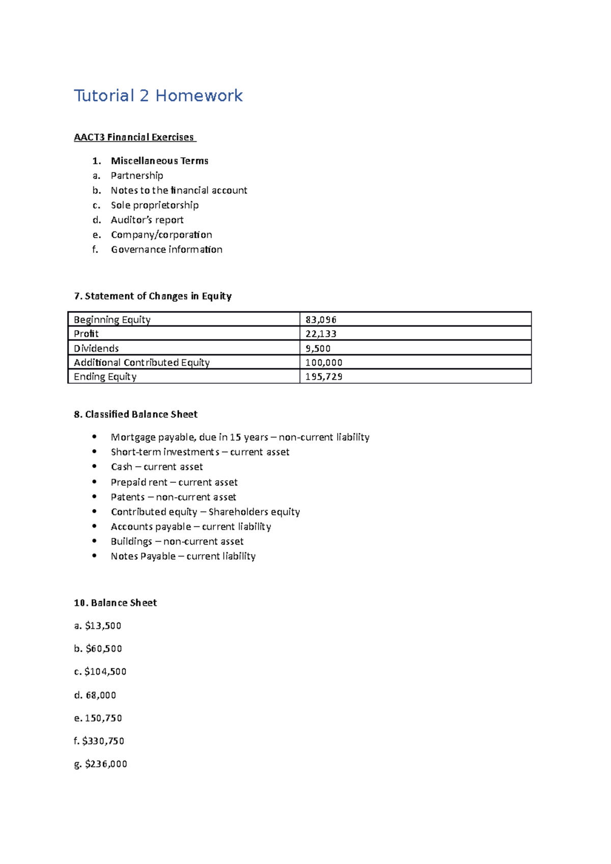 Financial Statements Accounting A Tutorial Homework - Tutorial 2 ...
