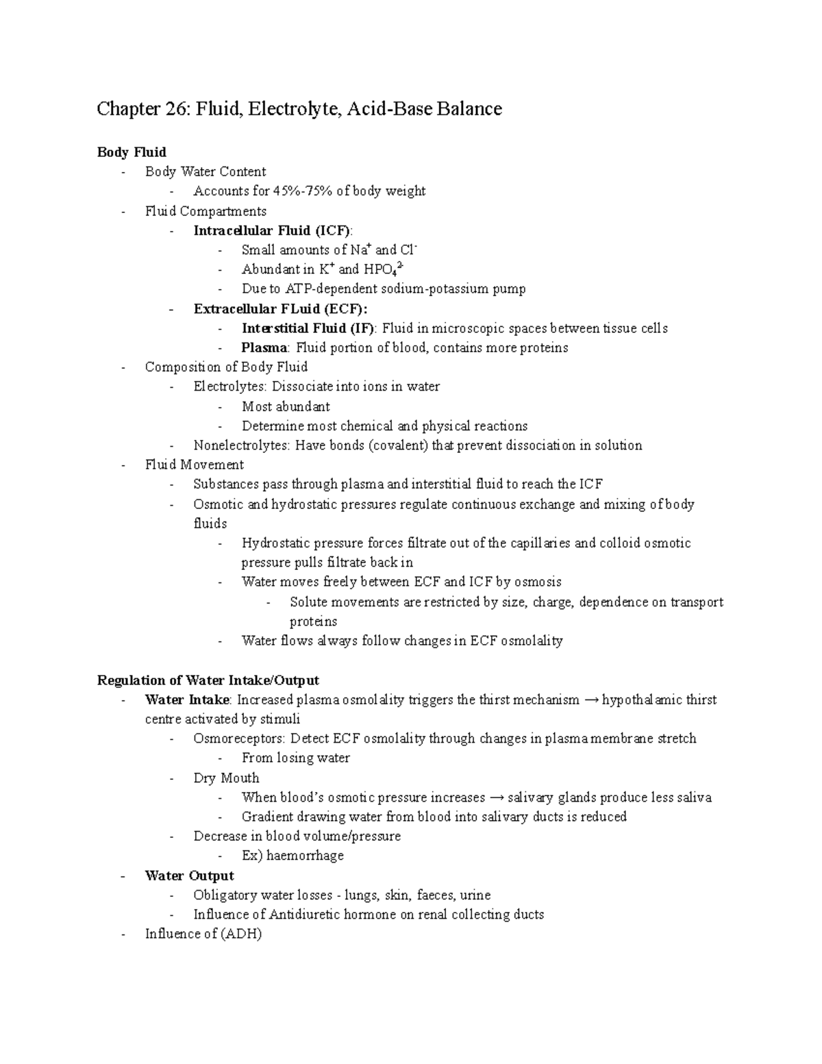 Chapter 26 Fluid, Electrolyte, Acid-Base Balance - Chapter 26: Fluid ...