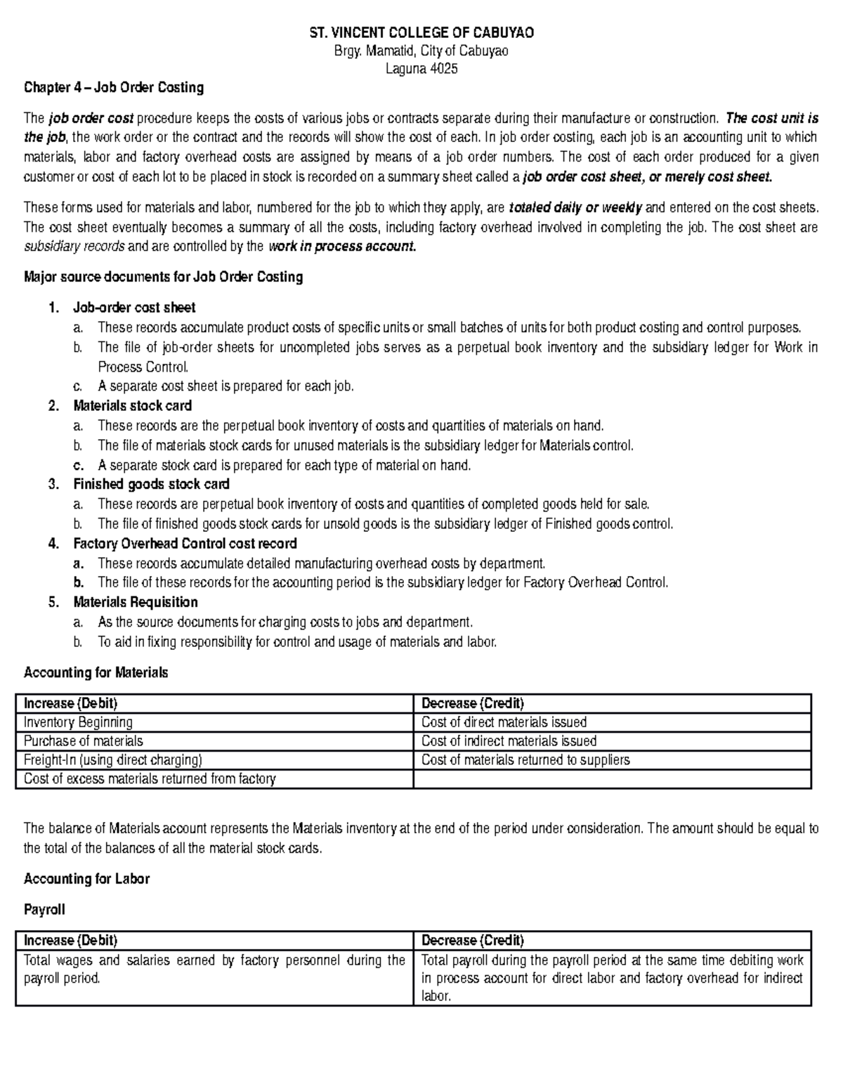 Chap 4 Job Order Costing - BS Accountancy - Studocu