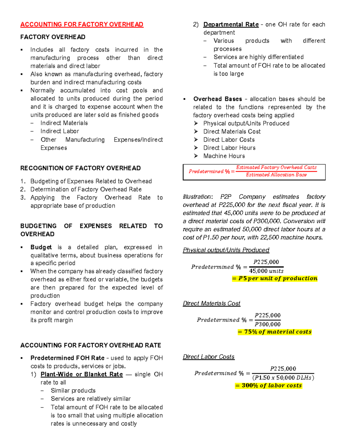 Accounting FOR Factory Overhead - ACCOUNTING FOR FACTORY OVERHEAD ...