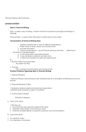 Technical Report and its types II - III. LESSON CONTENT Report The word ...