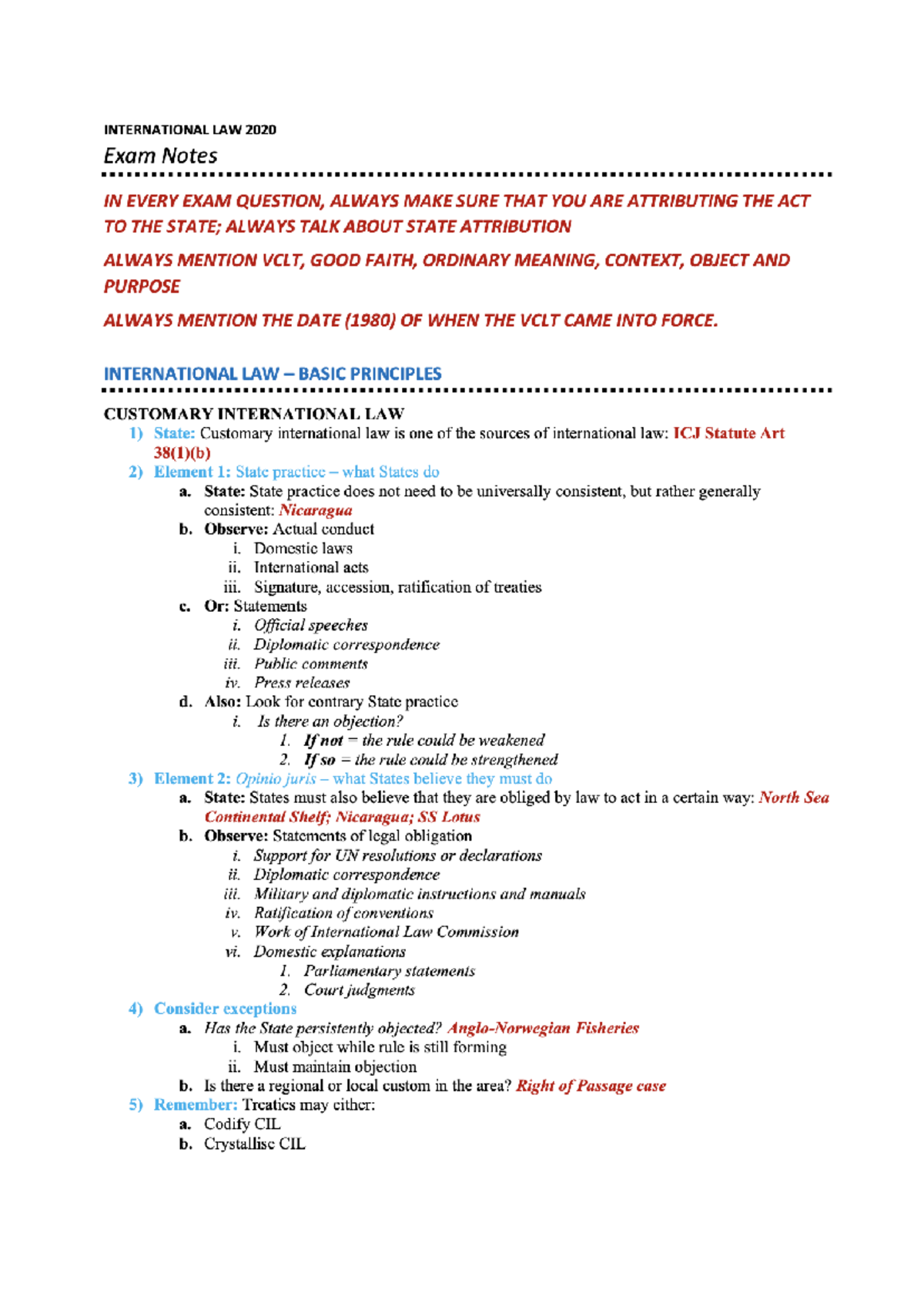 IL notes - exams - INTERNATIONAL LAW 2020 Exam Notes IN EVERY EXAM ...