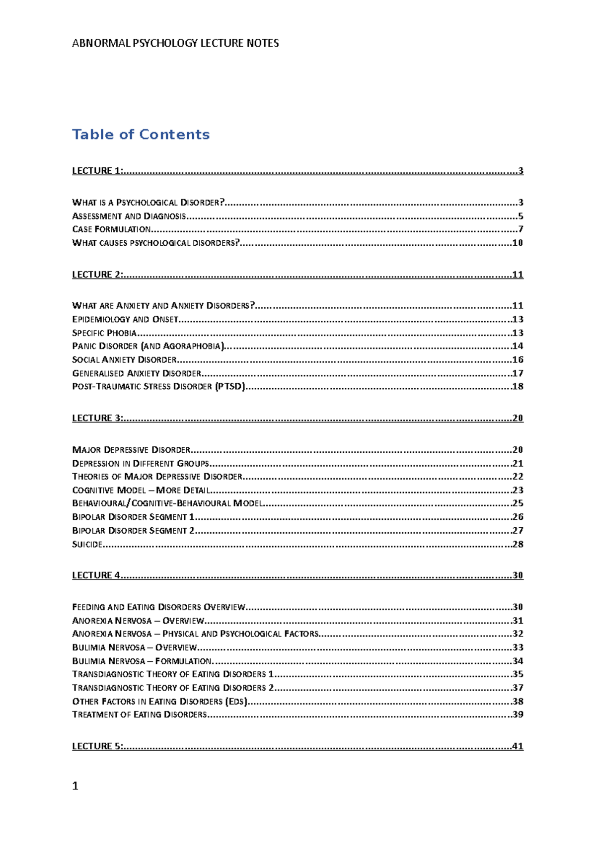 Abnormal Psychology Lecture Notes - Studocu