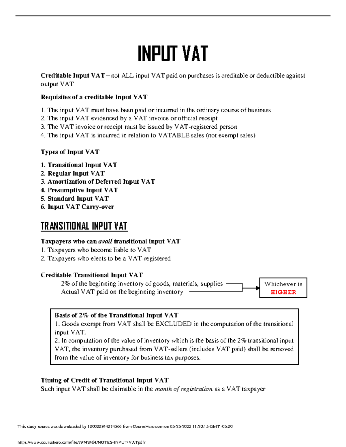 Notes Input VAT - INPUT VAT Creditable Input VAT – not ALL input VAT ... image.