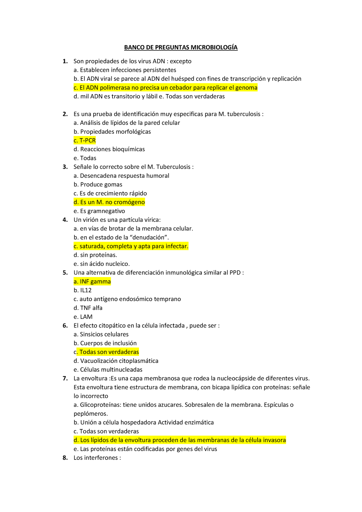 Preguntas PARA Exàmen DE Microbiologìa Y Parasitologìa - BANCO DE ...