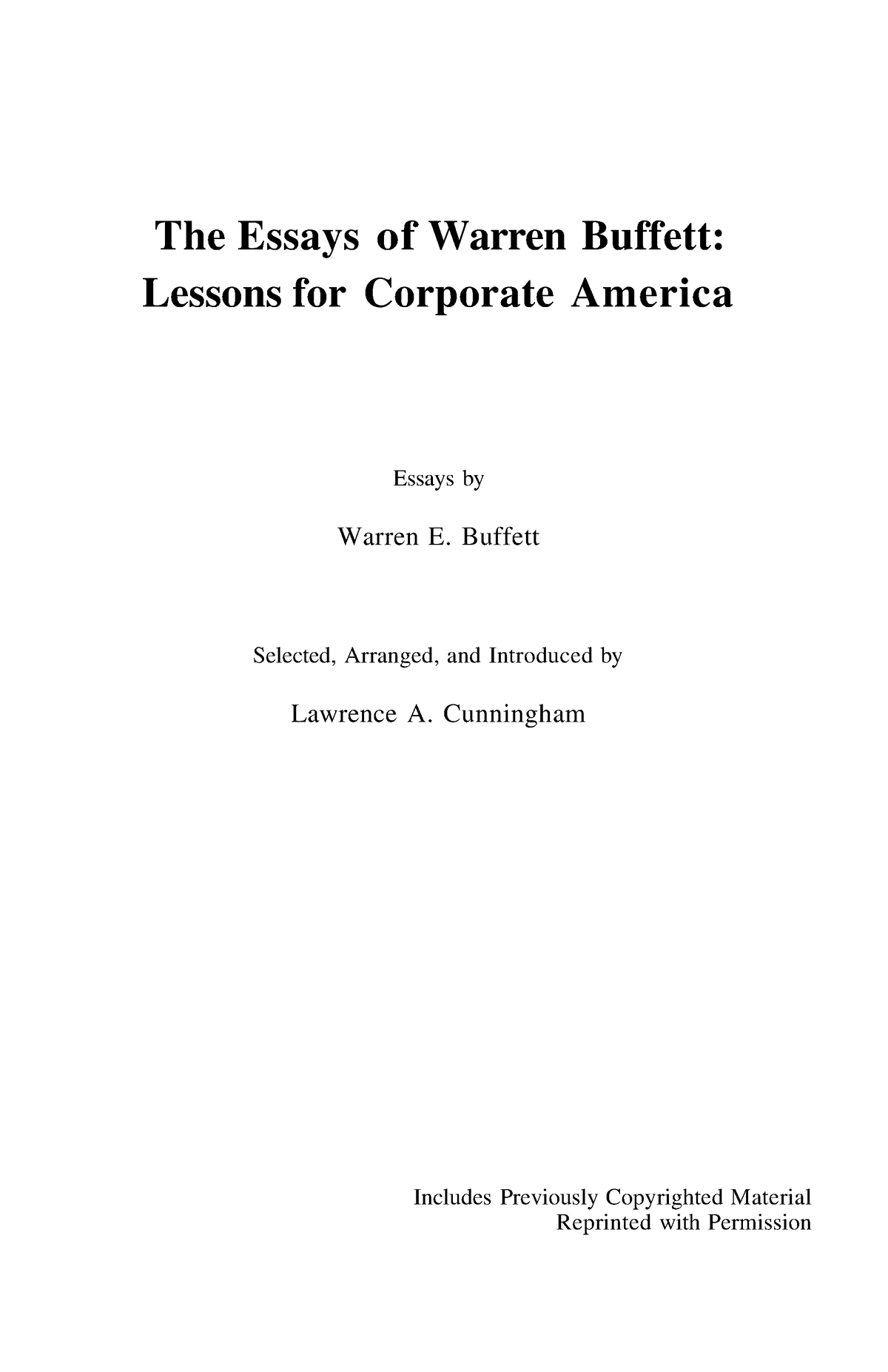 the essays of warren buffett lessons for corporate america summary