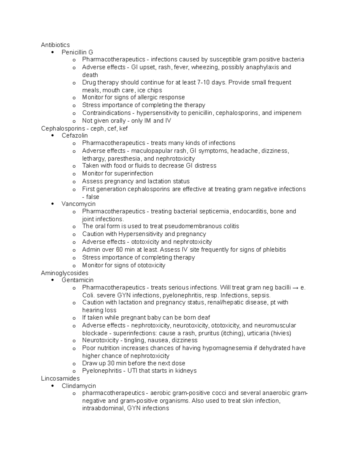 Pharm test 3[2839] - Antibiotics Penicillin G o Pharmacotherapeutics ...