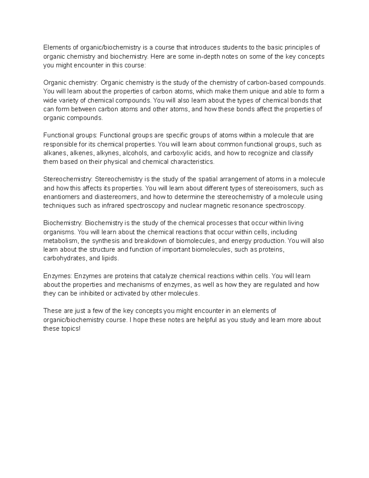 Elements of Organic Biochemistry Elements of organic/biochemistry is