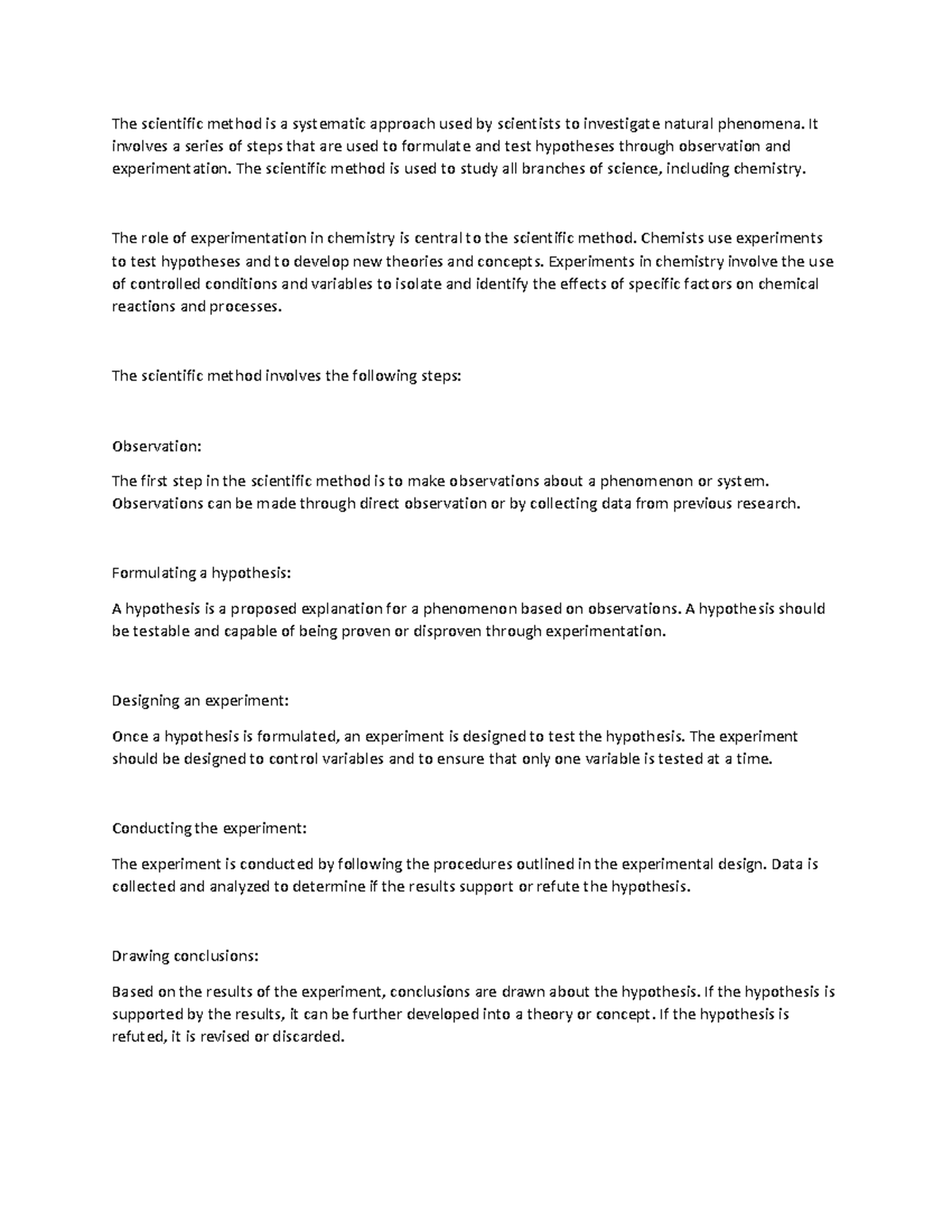 Chemistry notes - The scientific method is a systematic approach used ...