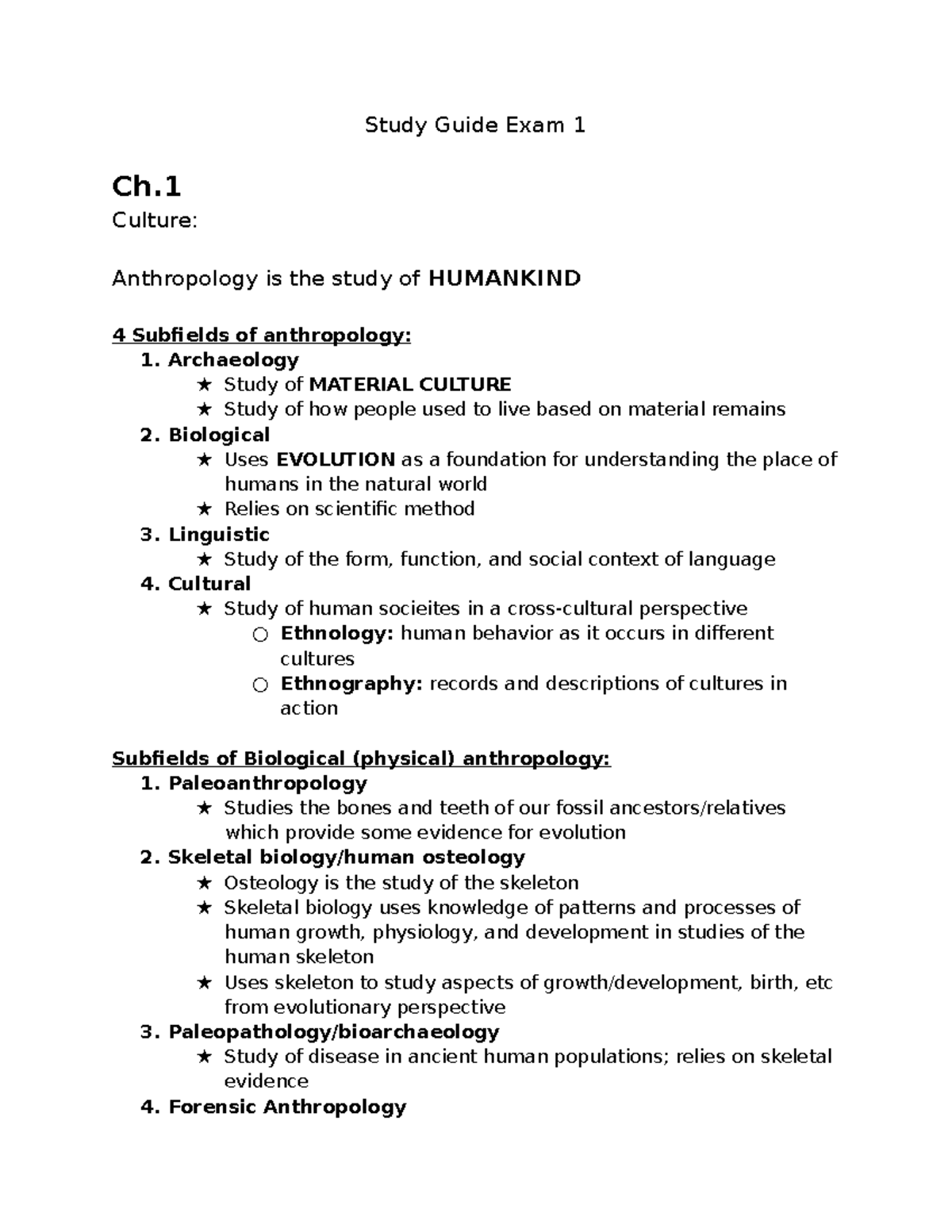 Study Guide Exam 1 - Archaeology ★ Study of MATERIAL CULTURE ★ Study of ...