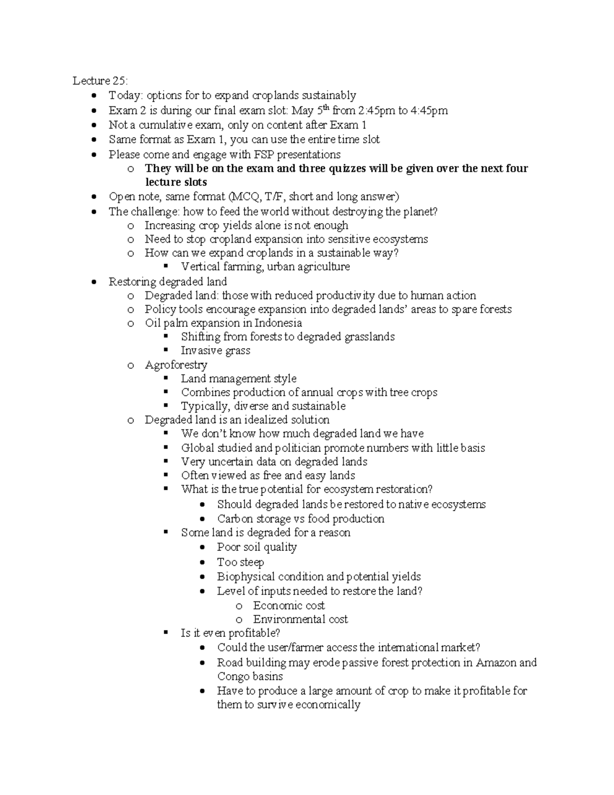 ENVIRST 113 Lecture 25 - Lecture 25: - Today: options for to expand ...