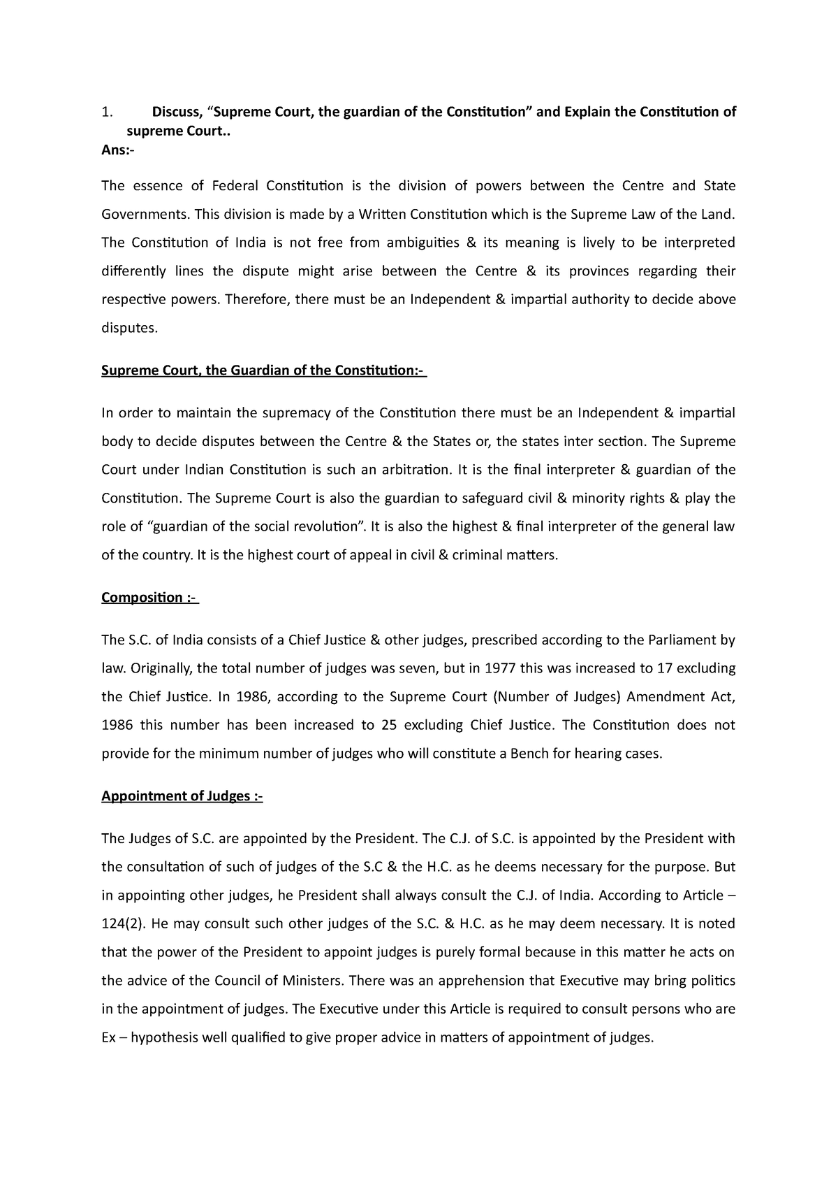 Supreme Court - Constitution Judiciary Note - Integrated B.A.LLB,5Years ...