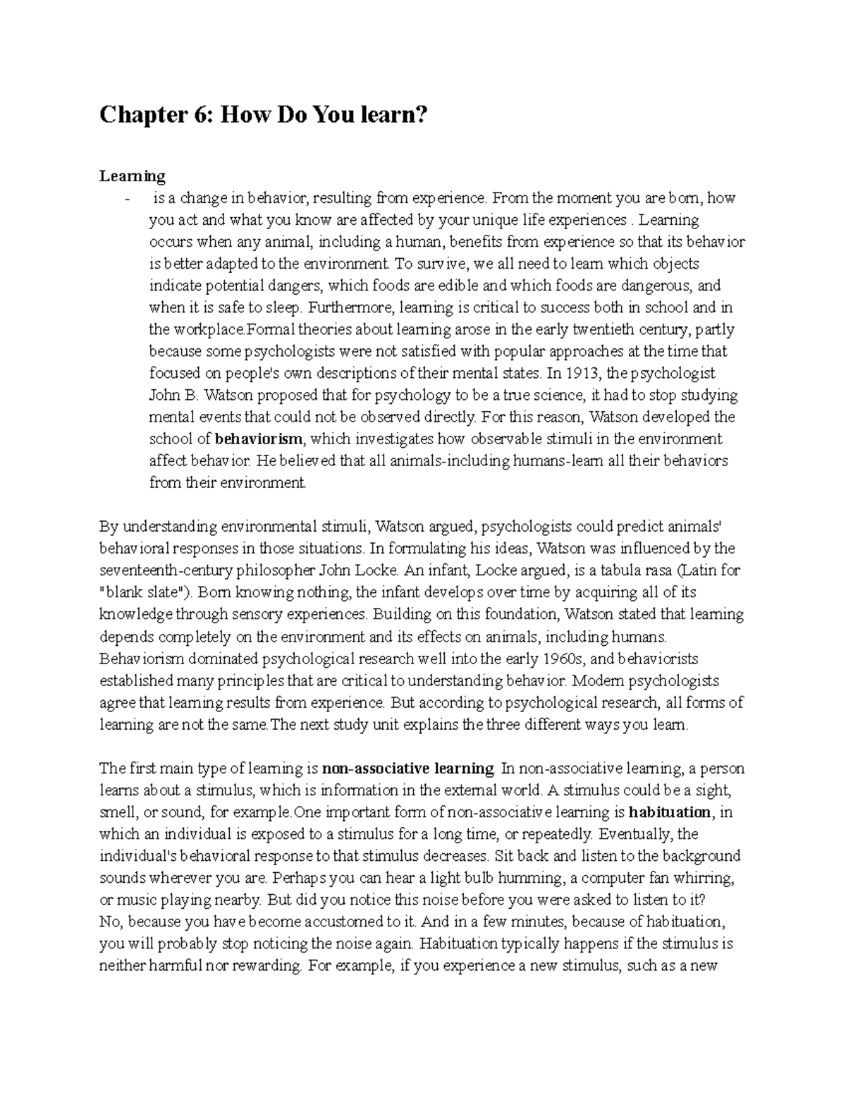 Chapter 6 How Do You learn - Chapter 6: How Do You learn? Learning - is ...