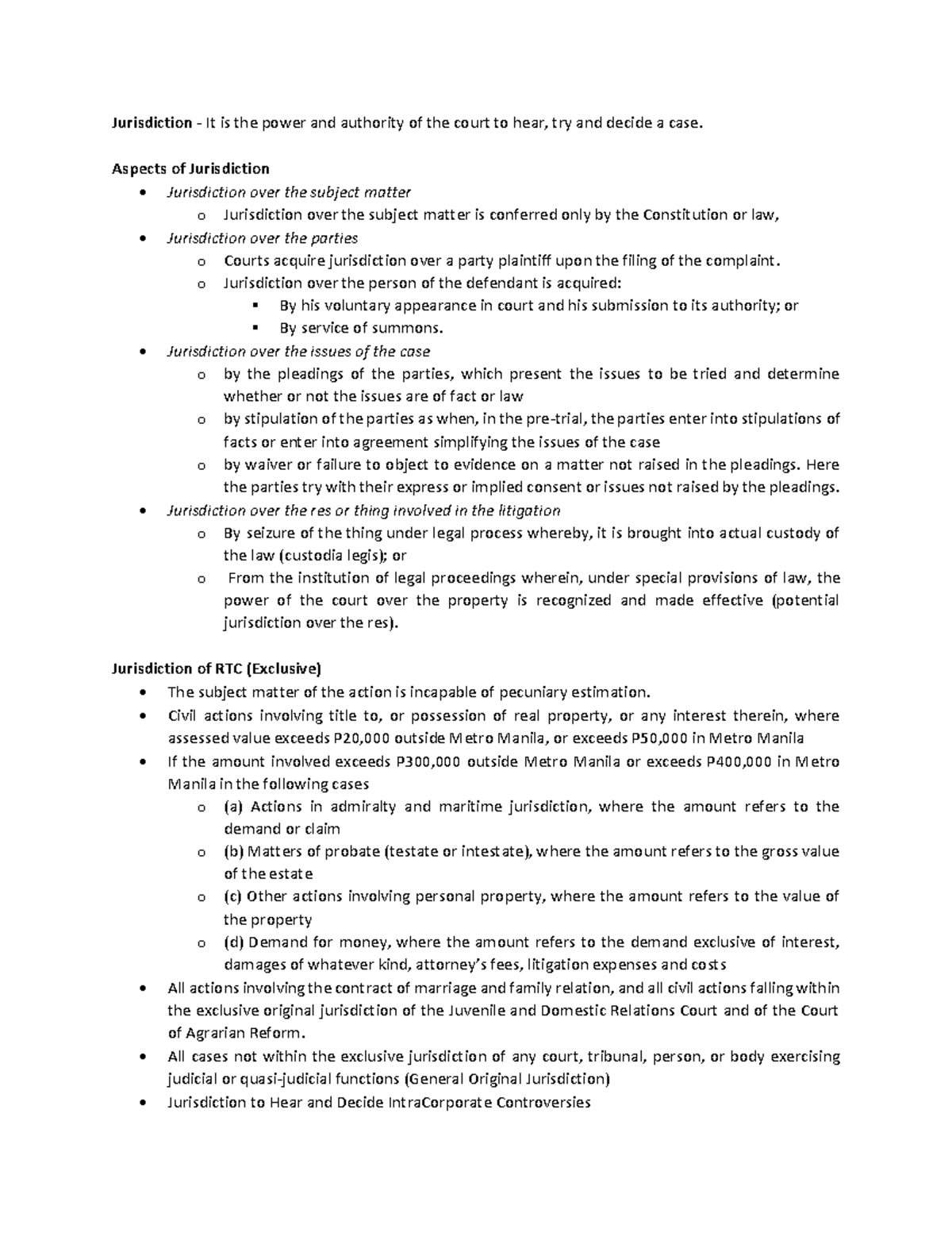 Remedial - Jurisdiction - It is the power and authority of the court to ...