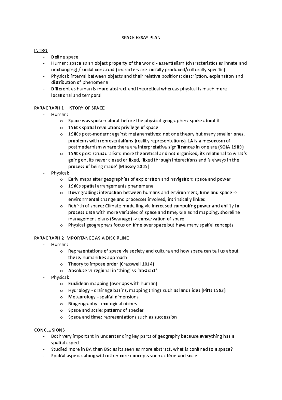 Space Essay plan example - SPACE ESSAY PLAN INTRO Define space Human ...