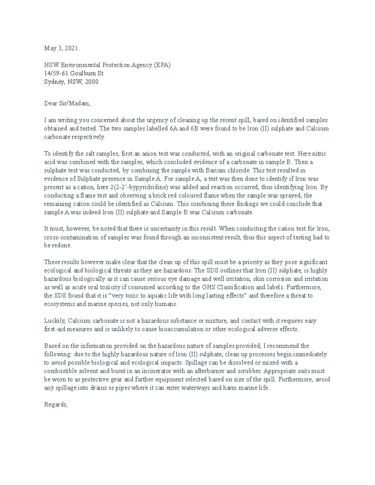 EPA Letter - May 3, 2021. NSW Environmental Protection Agency (EPA) 14/ ...