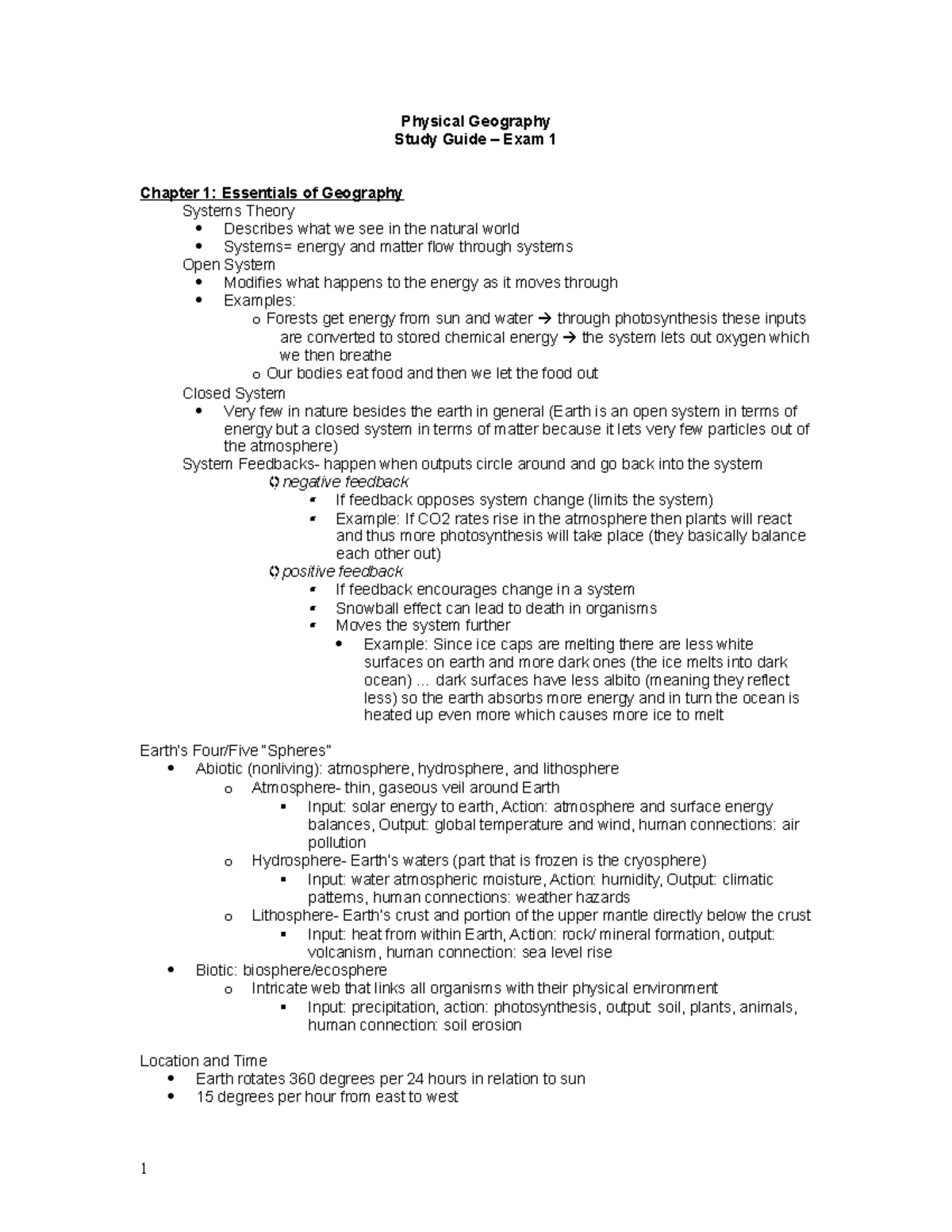 Geography Exam 1 Study Guide - Physical Geography Study Guide – Exam 1 ...