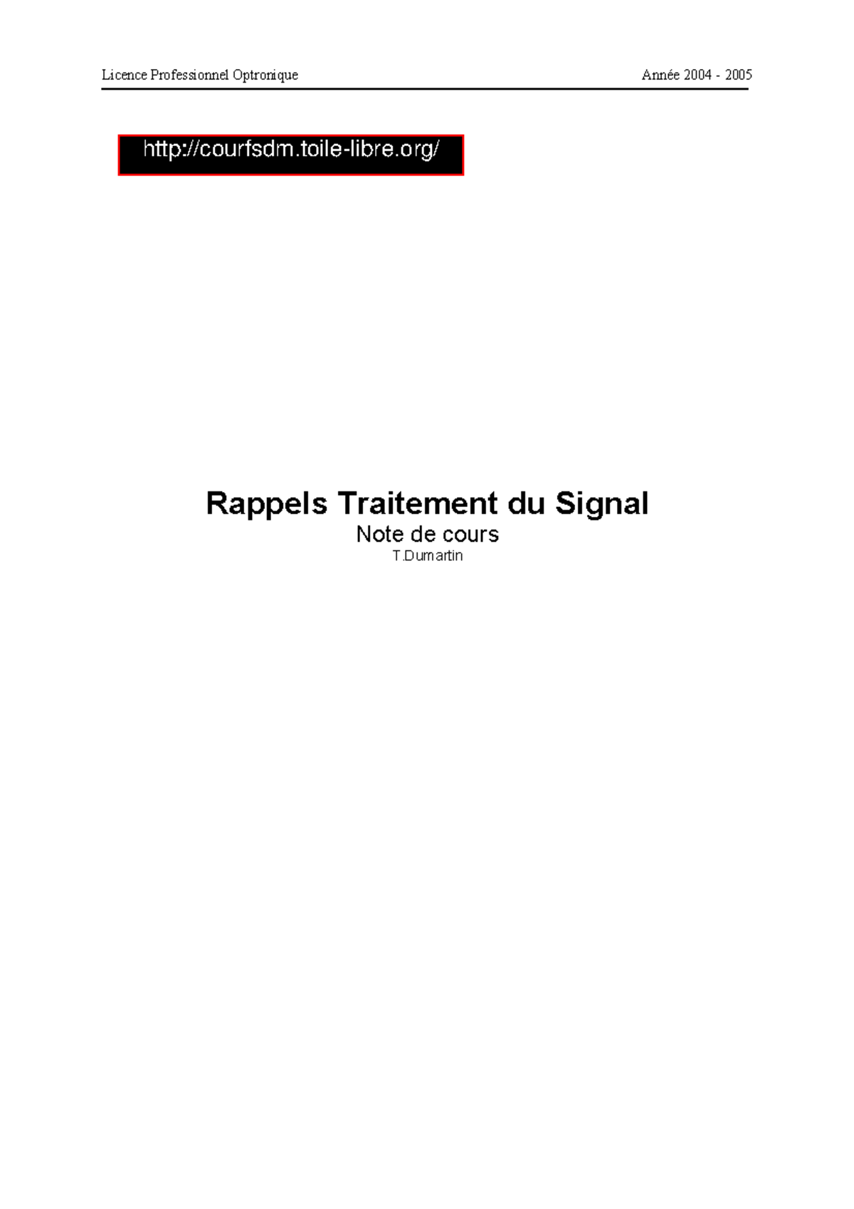 Cours TS - Traitement de signal - Licence Professionnel Optronique ...