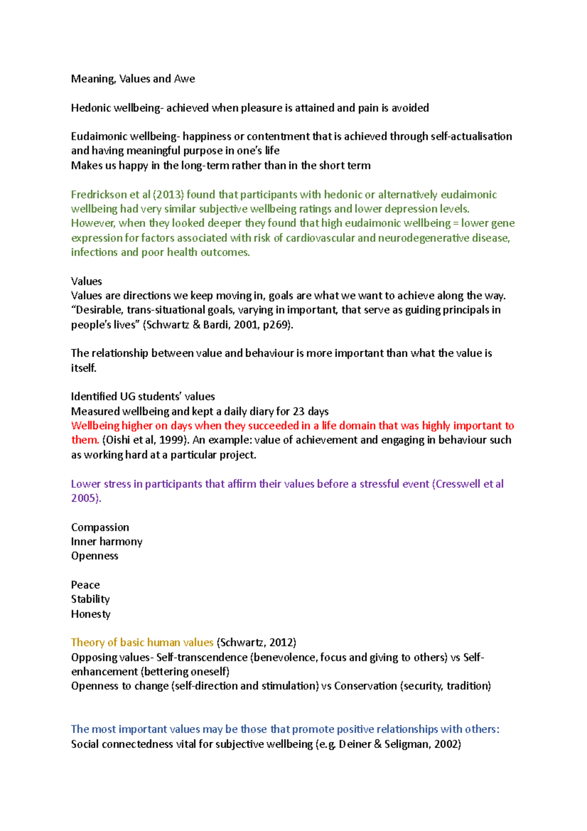 Meaning, Values and Awe - Meaning, Values and Awe Hedonic wellbeing ...