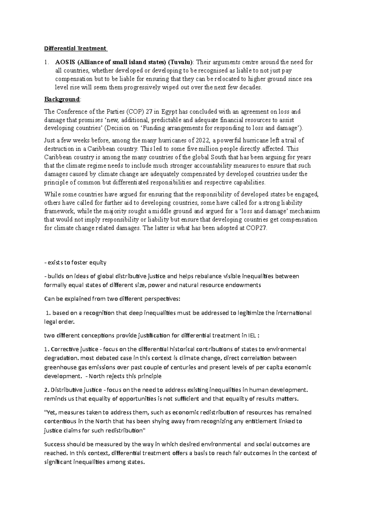 Differential treatment notes Differential Treatment AOSIS (Alliance