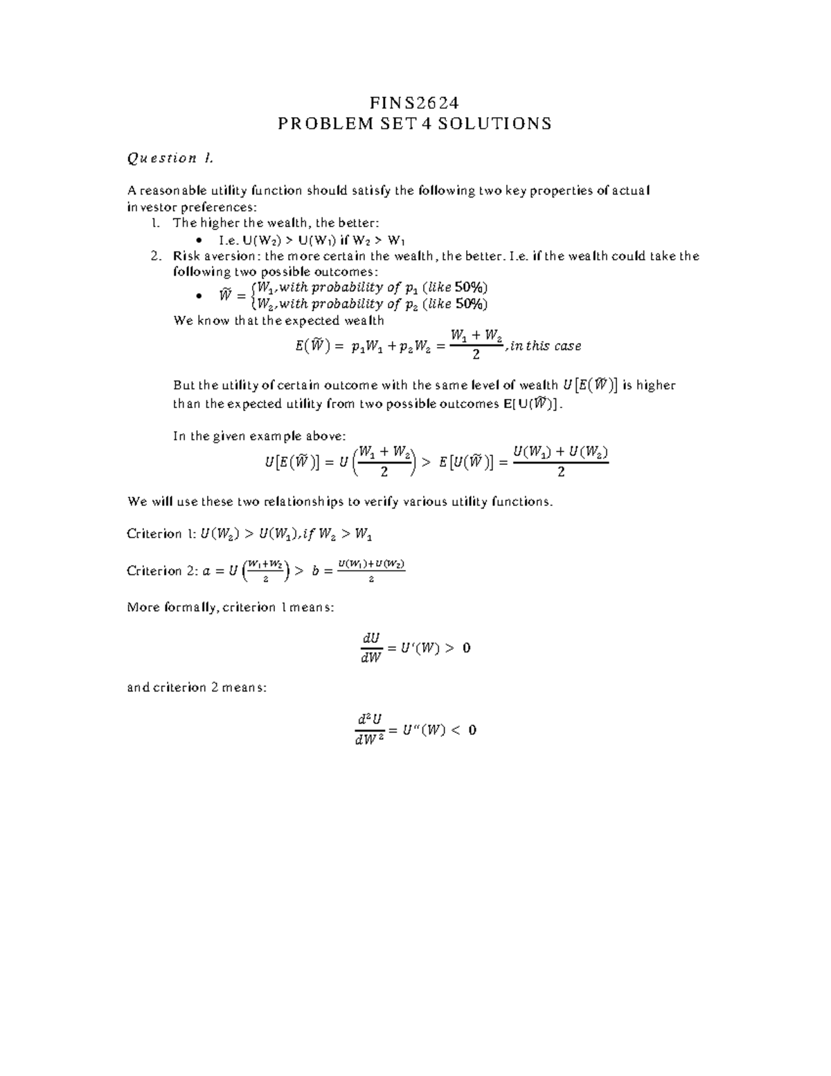 Problem Set 4 Solutions - FIN S 2 6 2 4 P R OB LEM S ET 4 S OLU TION S ...