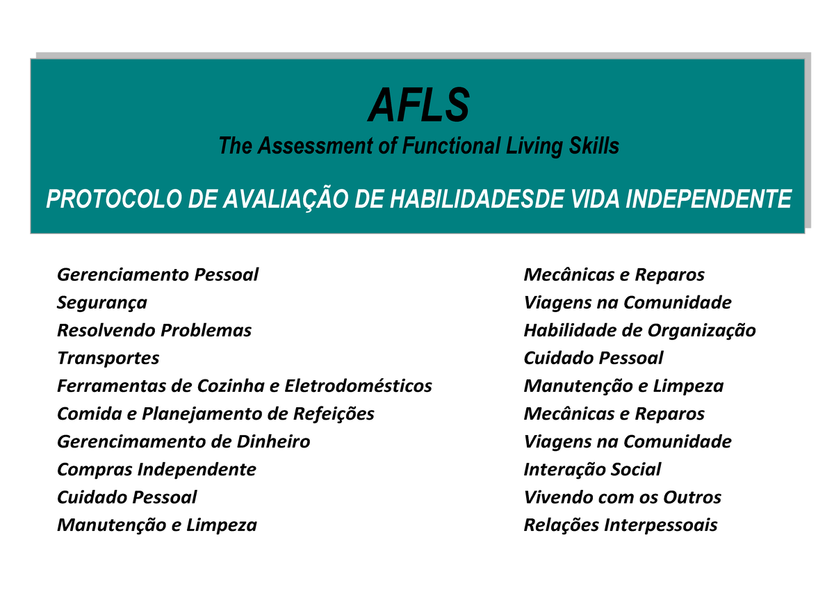 AFLS Habilidades De Vida Funcional AFLS The Assessment Of