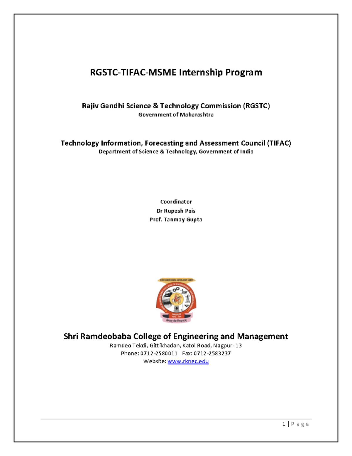 Report for Rgstc August 2021 - RGSTC-TIFAC-MSME Internship Program ...