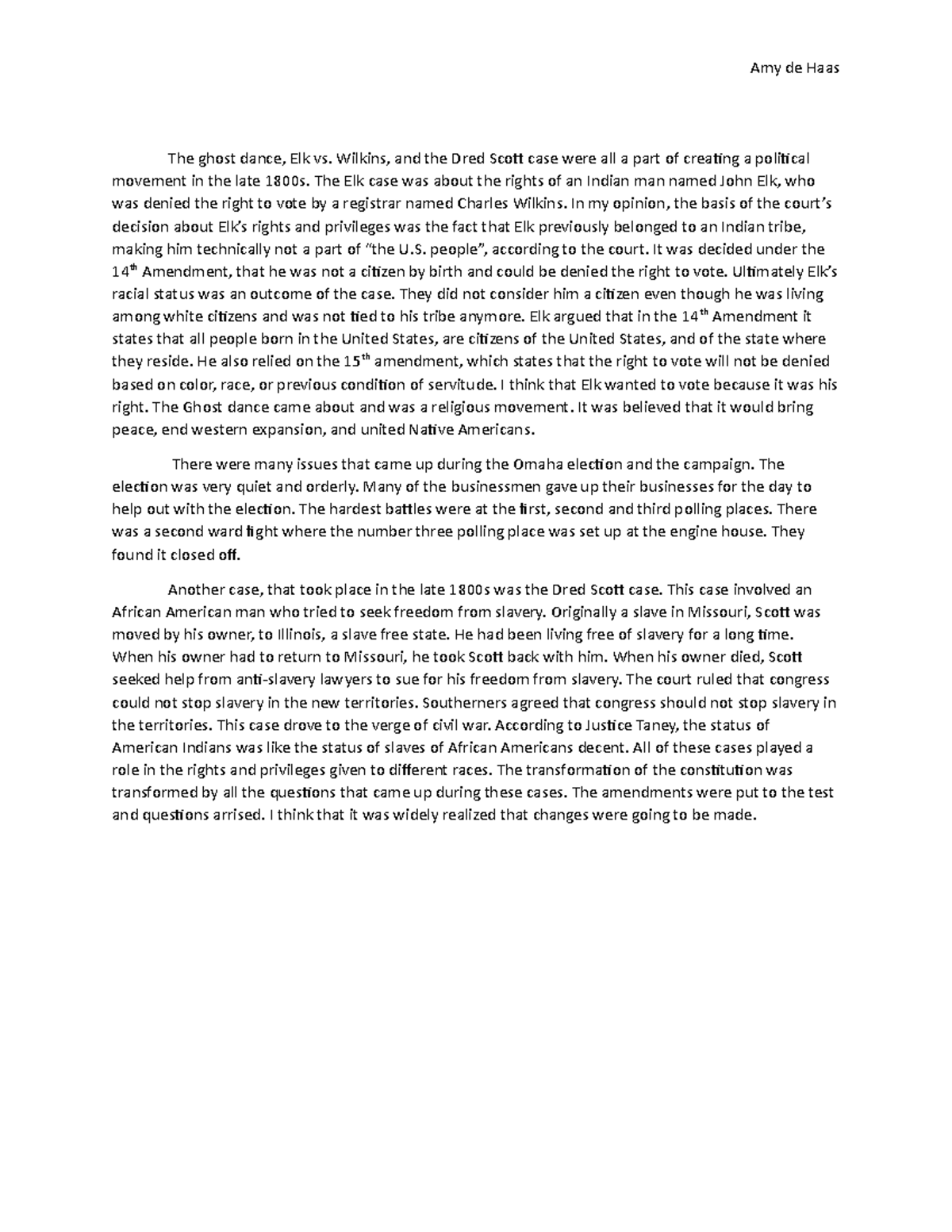 Ghost dance and Elk vs Wilkens Amy de Haas The ghost dance, Elk vs