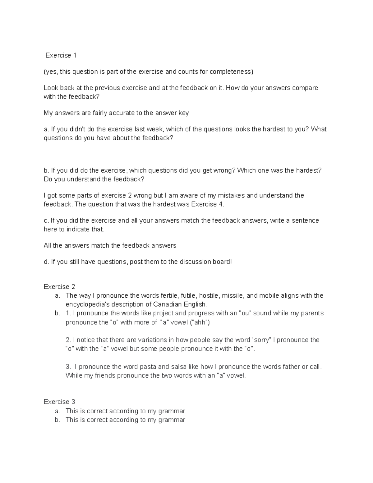 Exercise B - Practice Questions From Textbook - Exercise 1 (yes, This ...